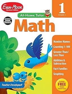 Evan-Moor Math Skills, Grade 1 Workbook: At-Home Tutor, Addition, Subtraction, Money (At-Home Tutor: Math) Paperback – Teacher's Edition, January 1, 2014