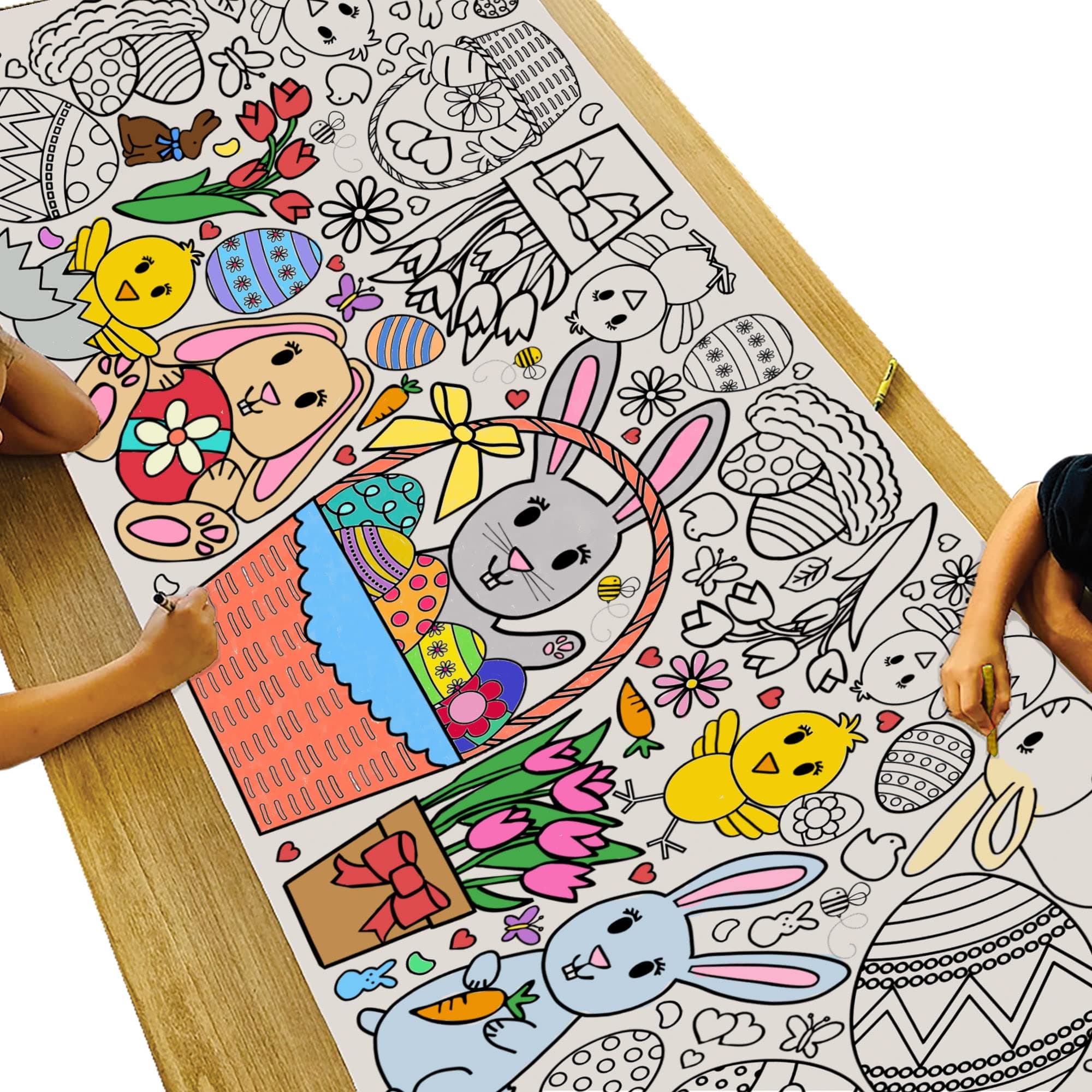 Tiny ExpressionsEaster Coloring Tablecloth for Kids - Rolled, No Creases 30" x 72" Giant Coloring Poster to Color On - Kids Easter Activities