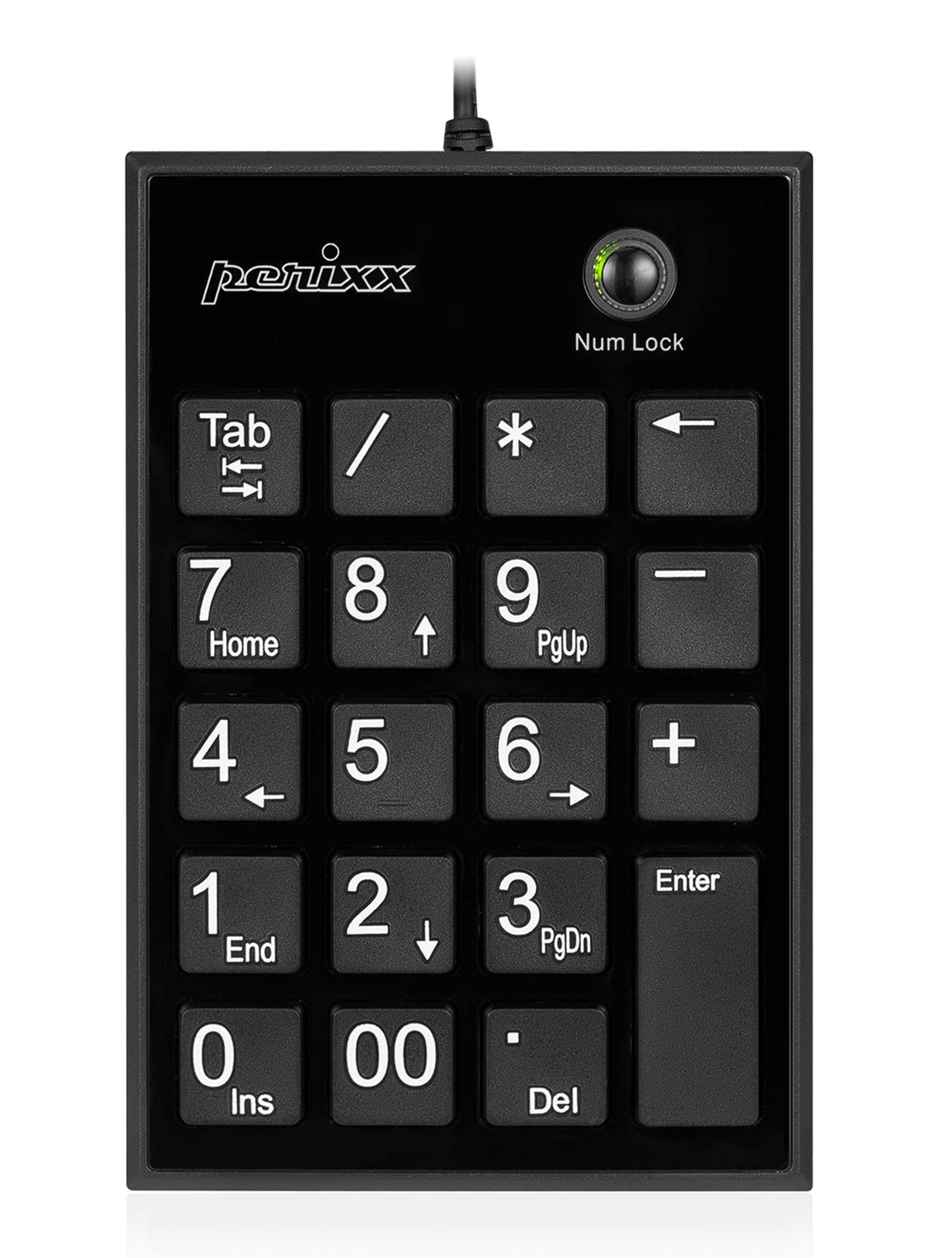 Perixx PPD-202 Wired 19 Keys Slim Numeric Keypad, Big Print Font, Silent Notebook Scissor Key Number Keypad with Tab Key and Num Lock, Black