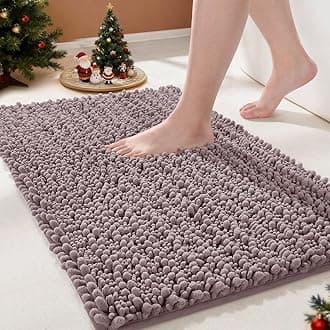 Yimobra Bathroom Rugs Non Slip Washable - Ultra Soft Absorbent Chenille Bath Mat, Quick Dry Shaggy Floor Carpet for Tub Shower, Mauve Home Decor Accessories, 24x17 Inch