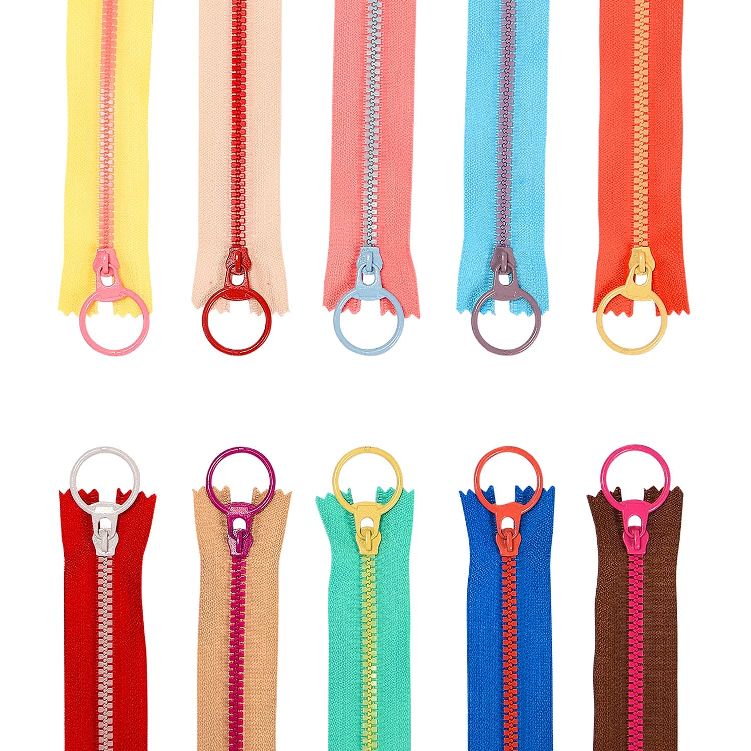 20Pcs Colorful Resin Zippers with Ring Pulls for DIY Tailor Sewing Craft Accessories Mixed 10 Color (14 INCH)