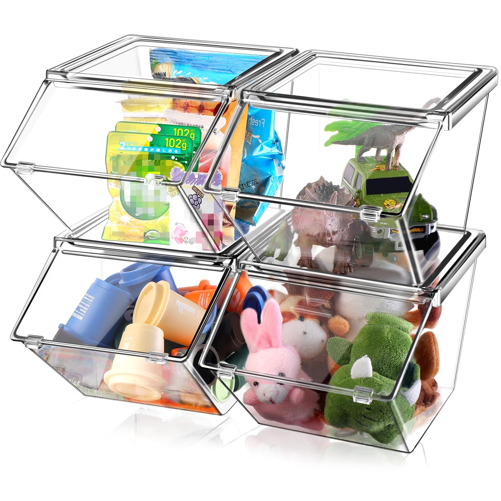 Yerliker Clear Plastic Storage Bins with Lids Large Stackable Pantry Storage Organizer Bins Kitchen Organization Cabinet Organizers Ideal Containers for Fridge, Kitchen, Cabinets, Bathroom (4 Pcs)