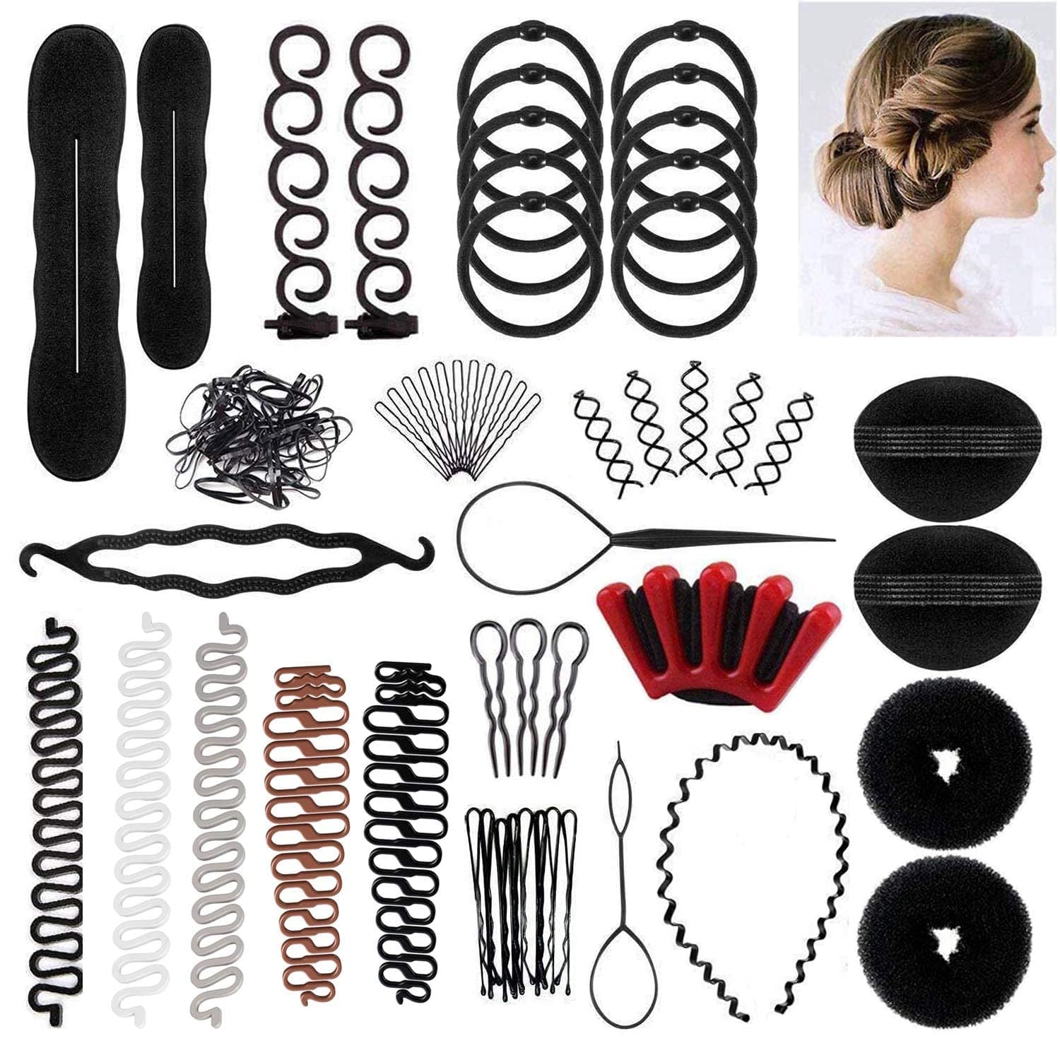 60 Pcs Hair Styling Set, Design Tools Accessories DIY Modelling Kit Hairdresser Set Magic Simple Fast Spiral Braid (BBB)
