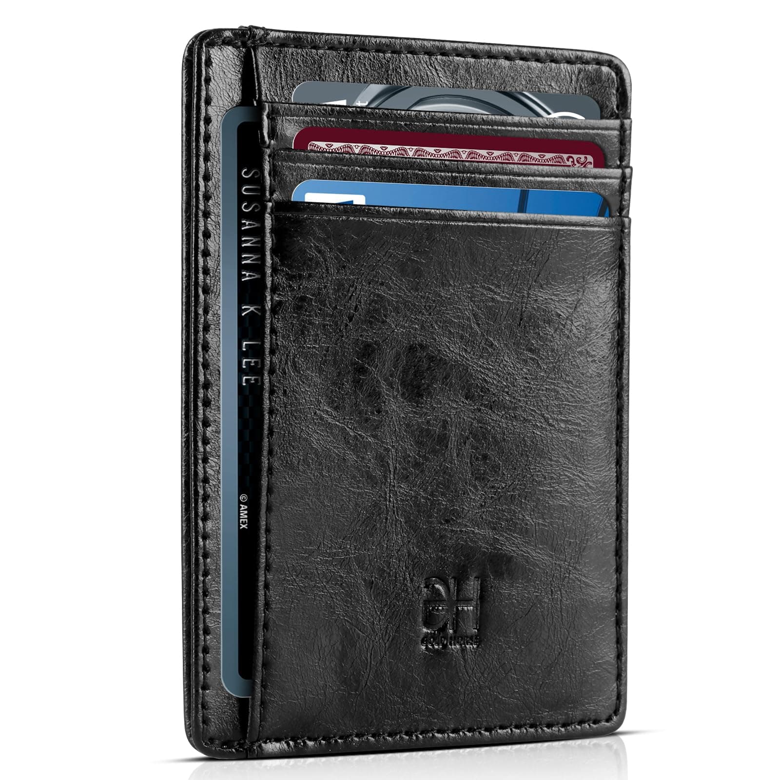 Slim RFID Blocking Card Holder Minimalist Leather Front Pocket Wallet for Women