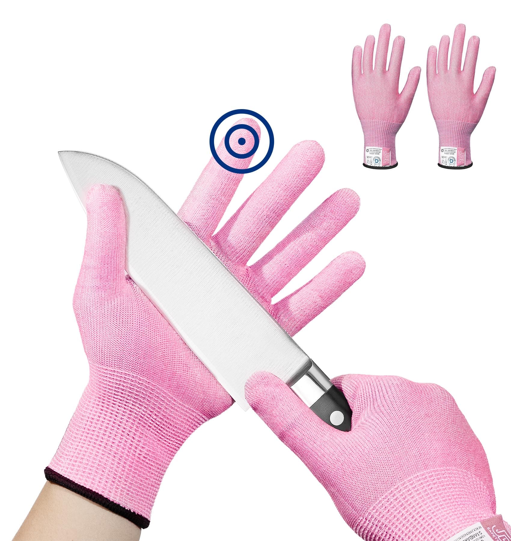 JDL Cut Resistant Gloves with Touch Screen, 3D-Comfort Stretch Fit, Firm Grip, Suitable For Oyster Shucking, Mandoline Slicing, Meat Cutting, Kitchen Protection, Pink Small 2 Pack