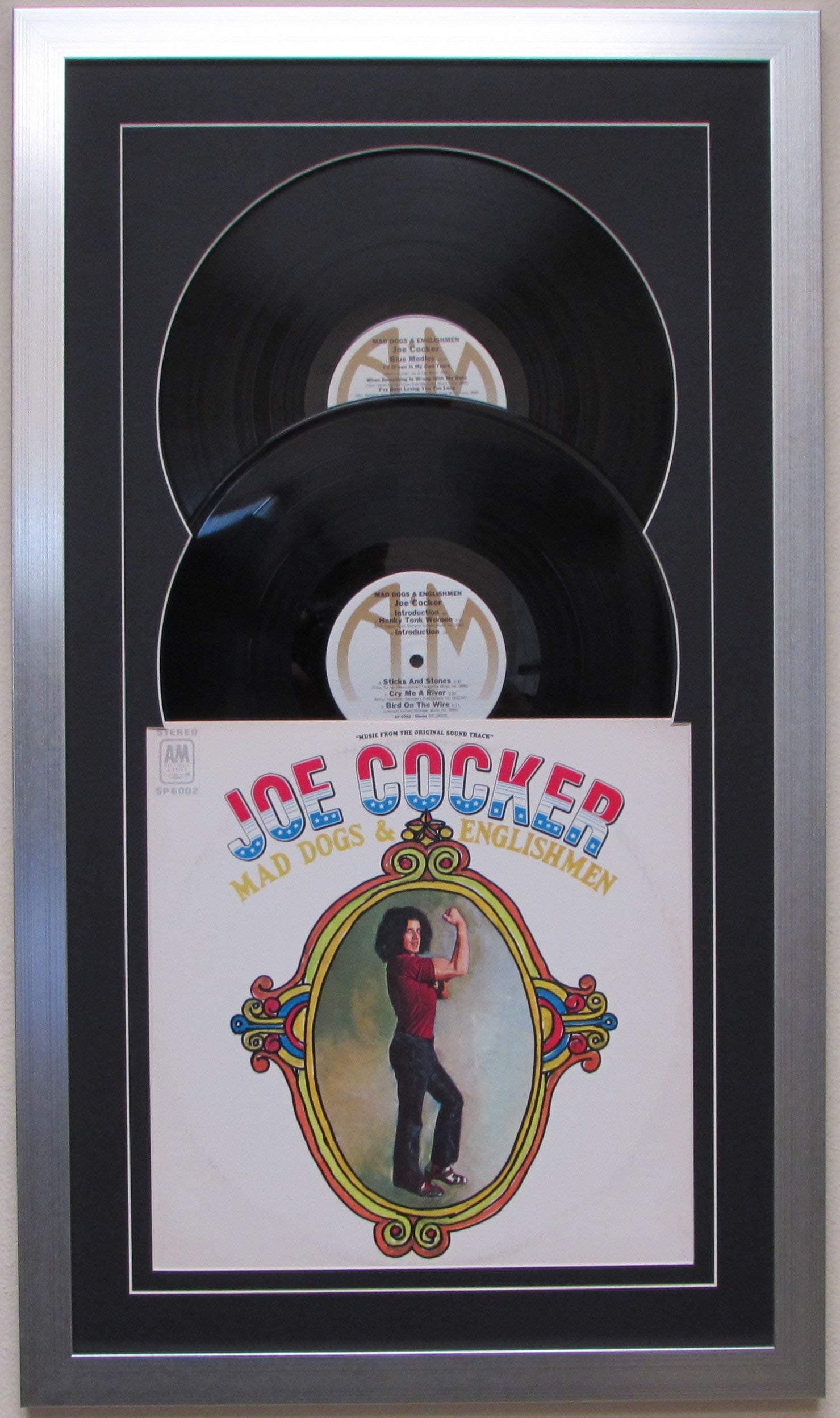 Frame My CollectionRecord Album Double Vinyl LP Frame Display Featuring Black Matting Juke Box Style Design (Brushed Silver Frame) Holds 2 Records And Album Cover