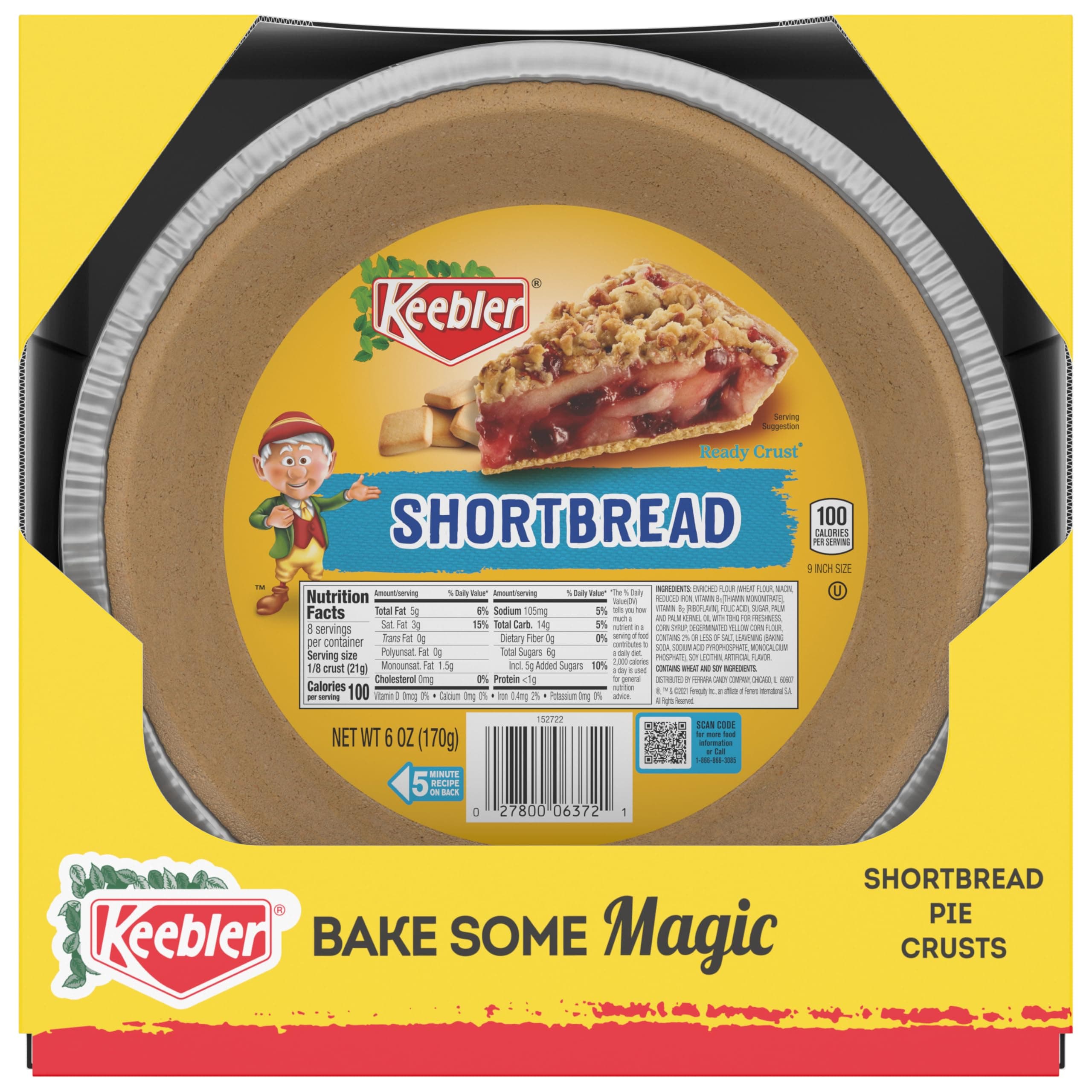 Keebler Ready Crust,Pie Crust, Shortbread, No-Bake, Ready to Use, Bulk Size, 72 oz (Pack of 12, 6 oz crusts)