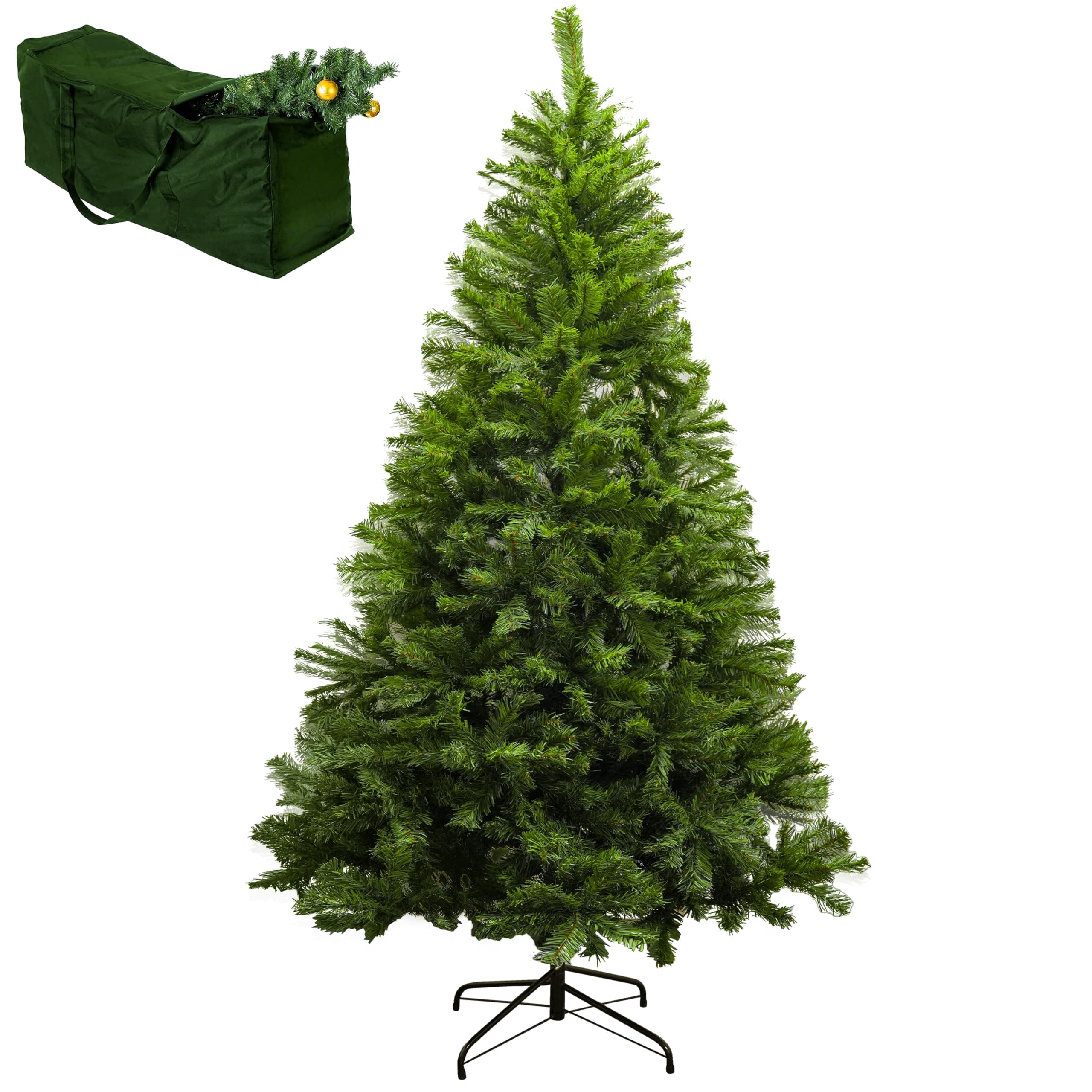 Christmas Tree - Artificial Christmas Trees with Lush Pine Tips | Bushy & Slim Xmas Tree - Sturdy Metal Stand & Free Storage Bag - Available In (3ft, 4ft, 5ft, 6ft, 7ft)