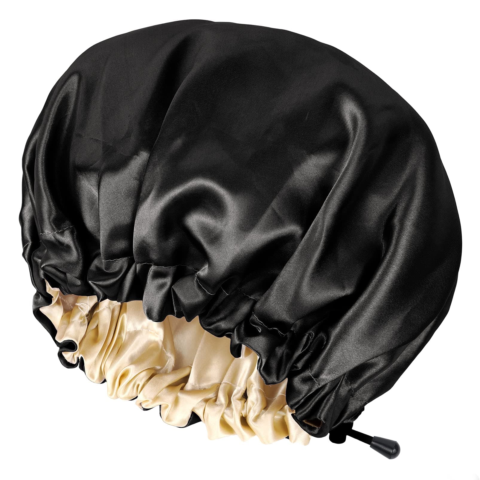 CHORHA Satin Sleep Cap, Double-Sided Adjustable Bonnet Cap (Black)