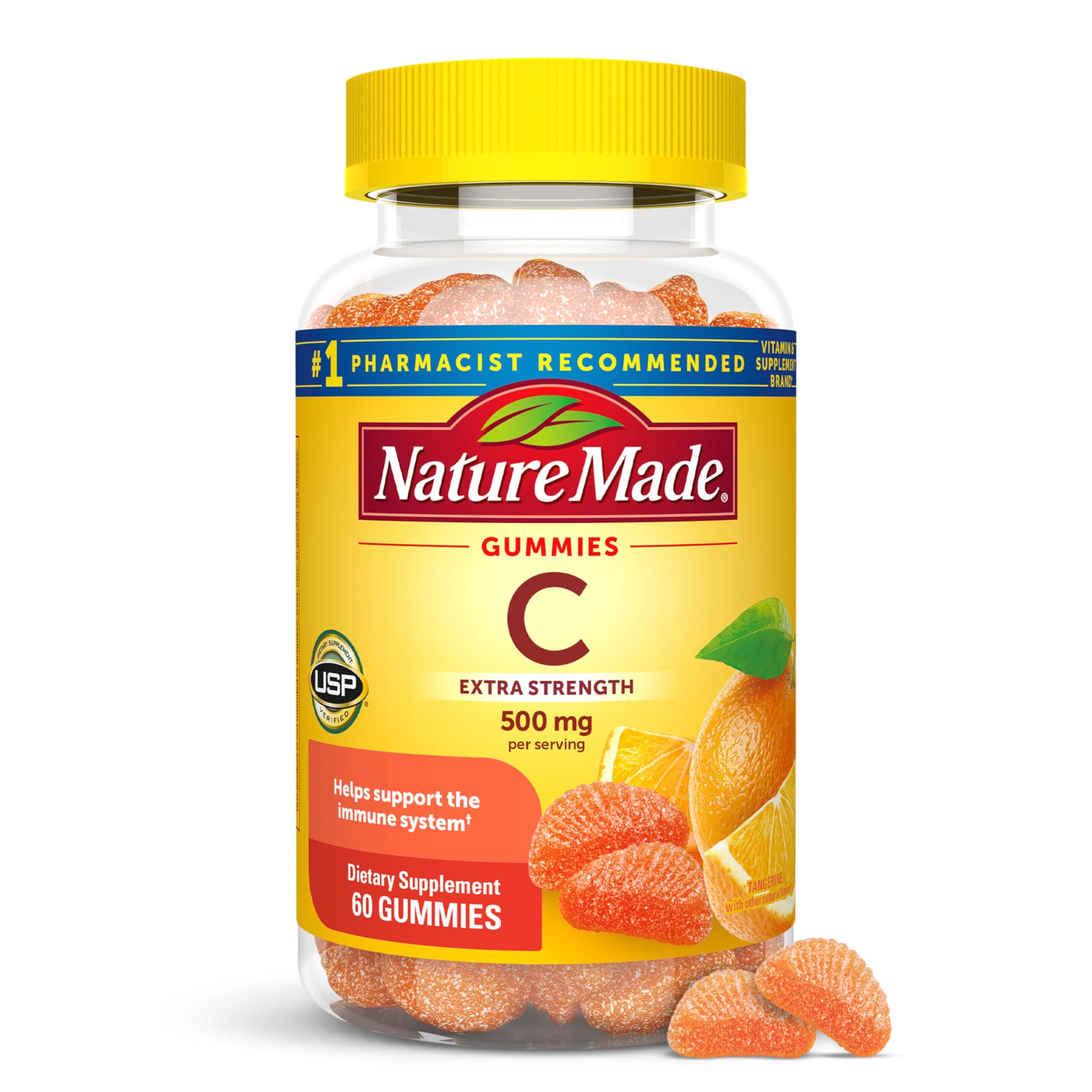 Nature Made Extra Strength Dosage Vitamin C 500 mg per serving, Dietary Supplement, Vitamin C Gummies for Immune Support, 60 Gummies, 30 Day Supply