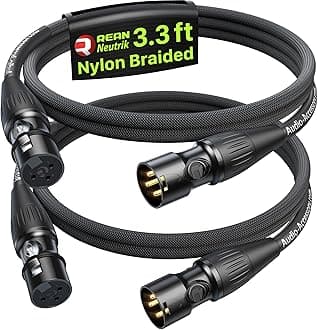 Short XLR Cables 3.3ft 2 Pack, Gold-Plated Rean Connectors from Neutrik, Kevlar-Reinforced Nylon Braided XLR Microphone Cable, Mic Cable, Durable Shielded and Balanced XLR Male to Female Cord