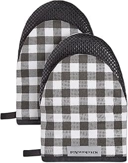 Gingham Mini Oven Mitt 2-Pack Set, Onyx Black, 5.5"x8"