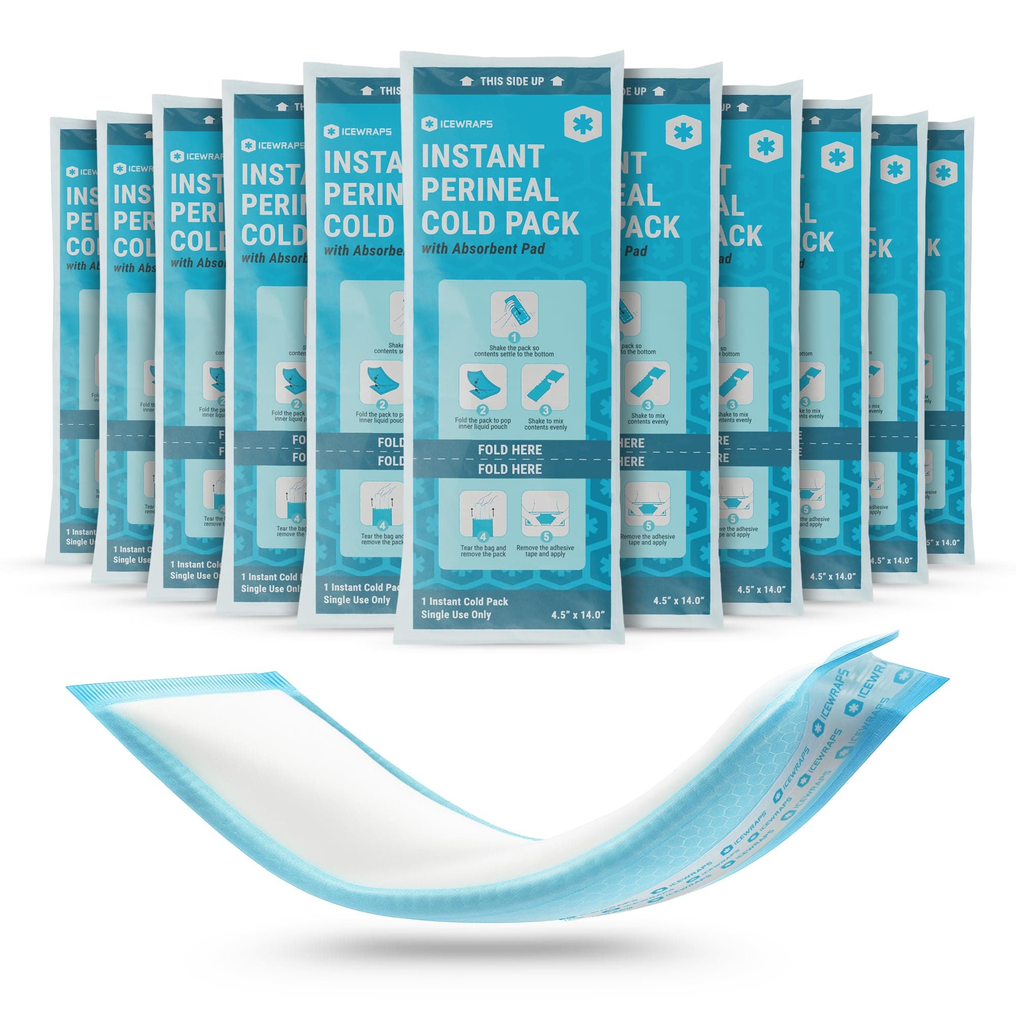 Instant Perineal Cold Pack - 2 in 1 Absorbent Maxi Pad and Instant Cold Pack - 12 Count Single Use Postpartum Ice Cold Compress for After Birth