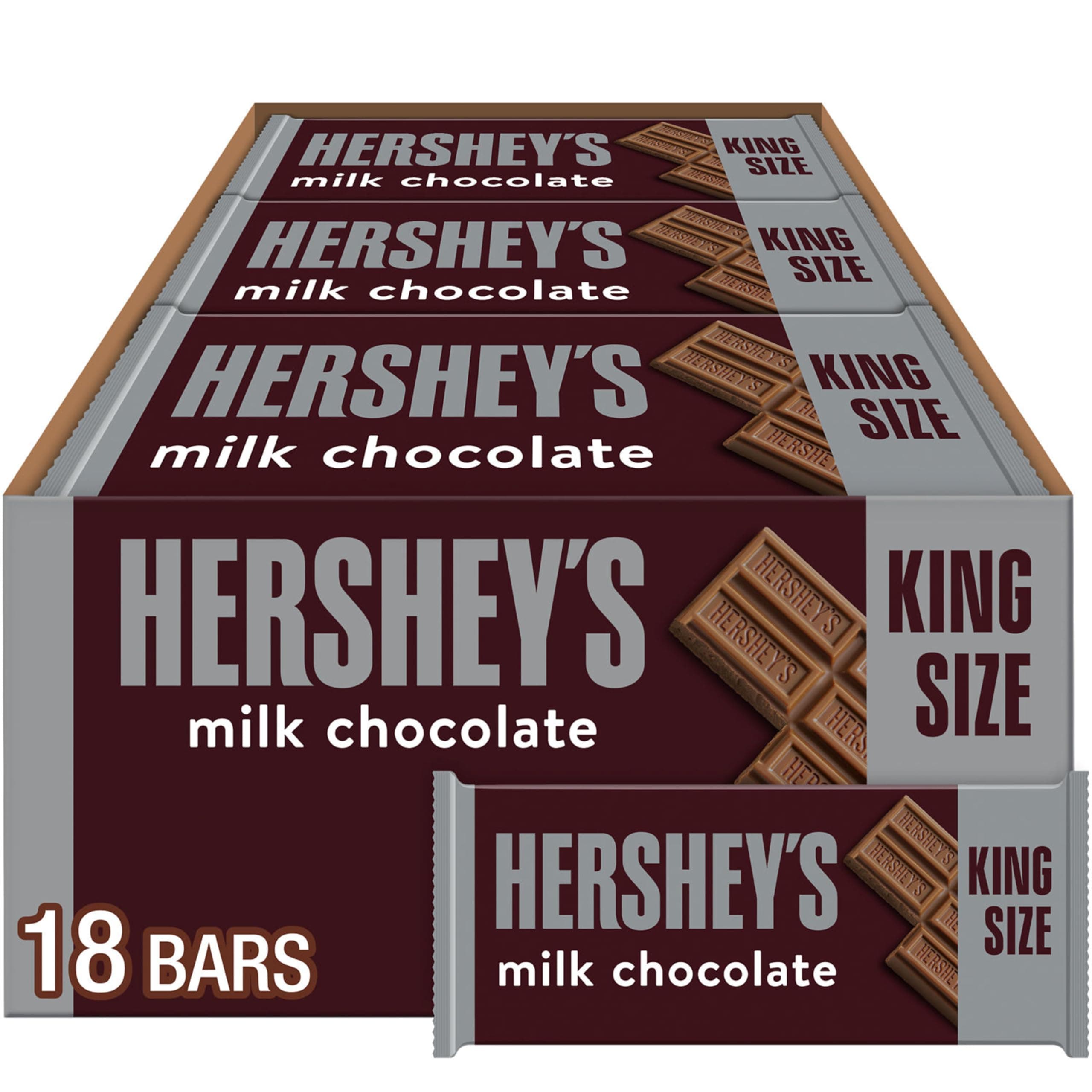 HERSHEY'S Milk Chocolate King Size, Candy Bars, 2.6 oz (18 Count)