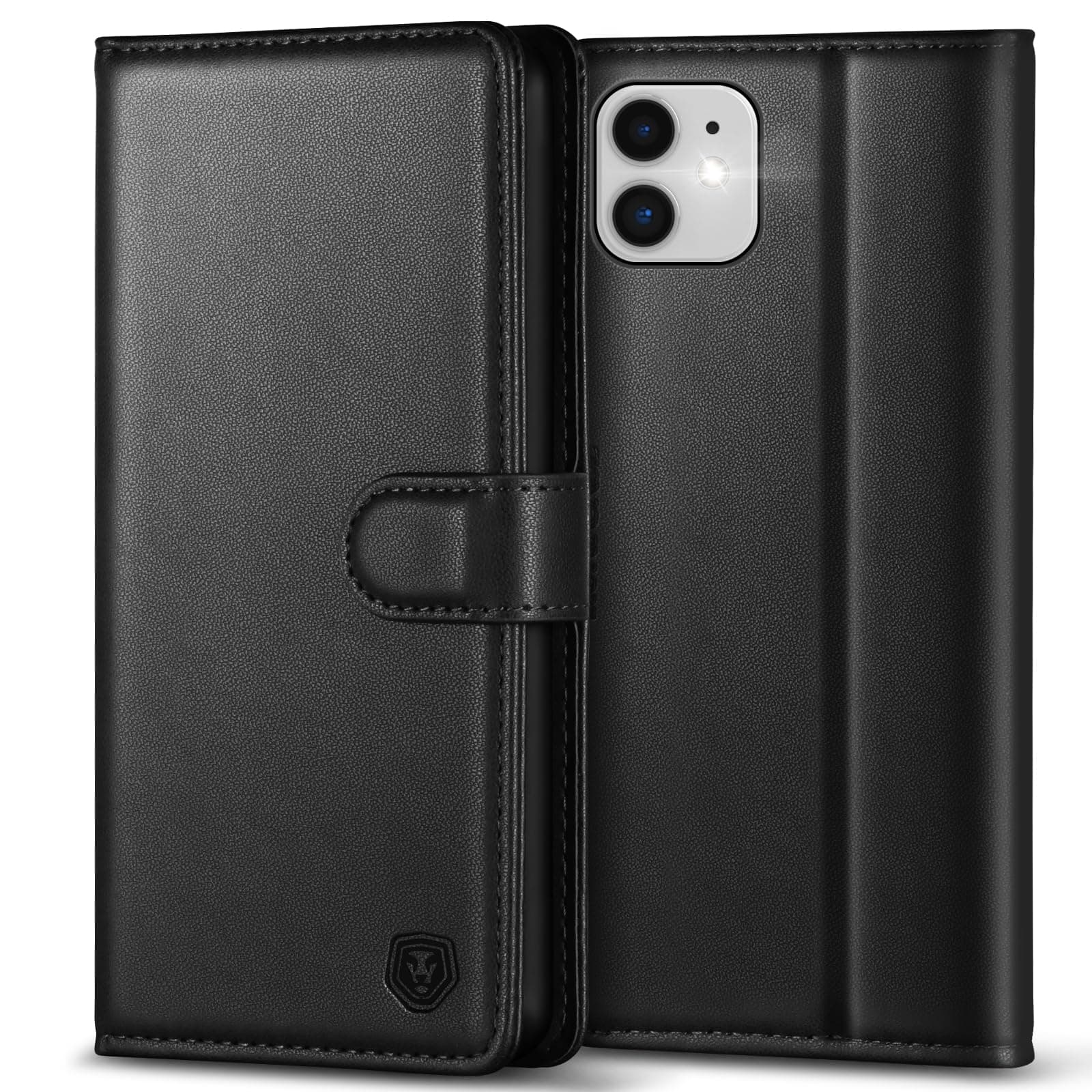 Kuafcase Compatible for iPhone 11 Case with 4 Card Slots Magnetic Closure Kickstand Shockproof Protective Phone Case Compatible for iPhone 11 - Black