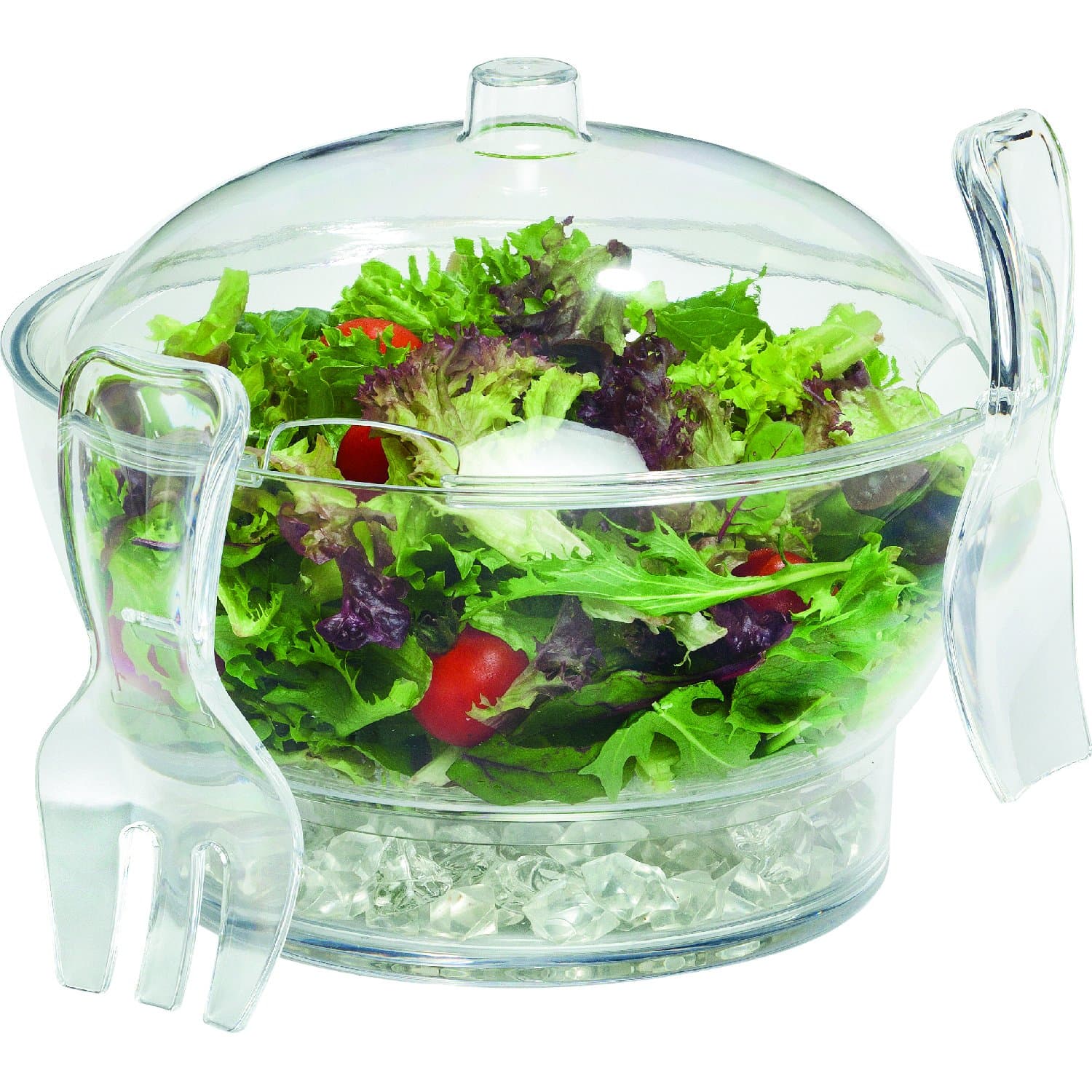 Jumbl Bowl-on-Ice with Lid Set | Serving Fork & Spoon | 4 Section Insert