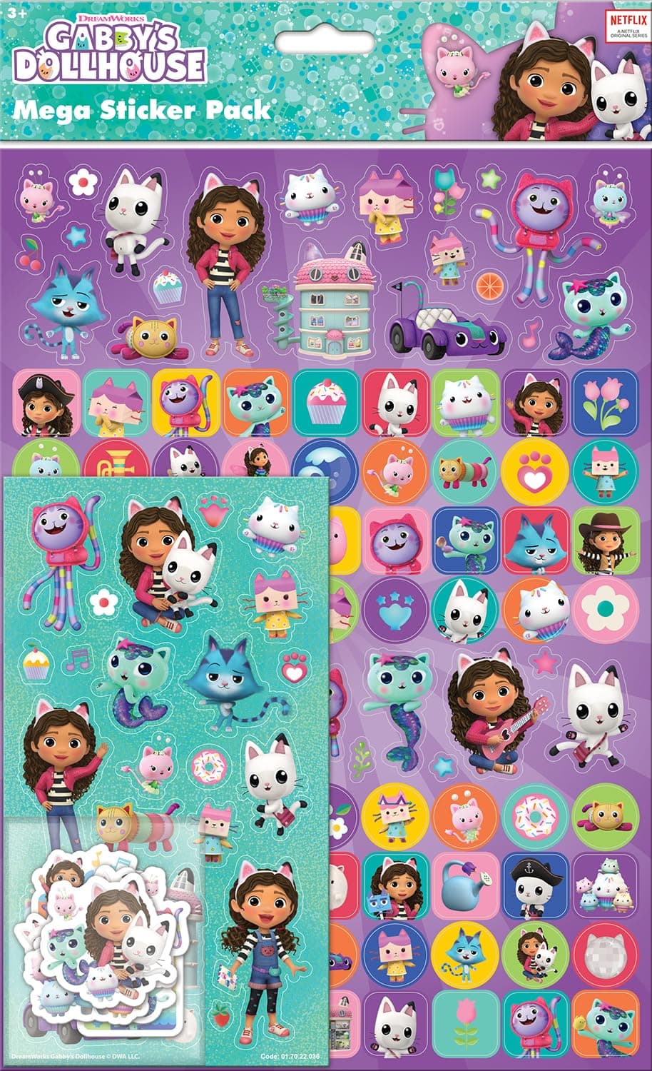 Paper Projects 01.70.22.036 Gabby's Dollhouse Mega Pack | Three Types of Stickers (Around 150 Total) | Reusable on Non-Porous Surfaces, 35cm x 23cm, Purple