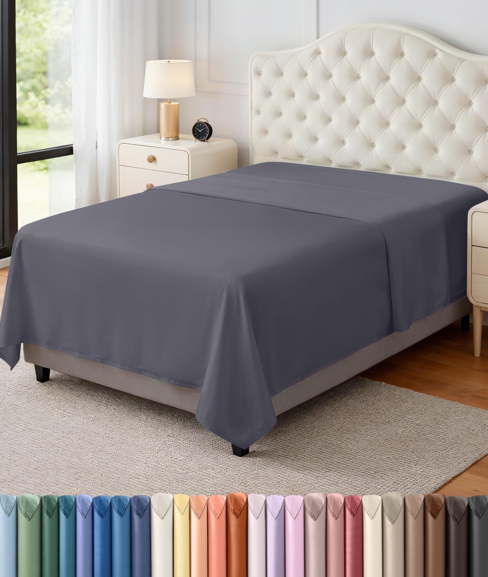 Flat Sheet - 1 Pack (Twin, Grey) - Soft Brushed Microfiber Fabric - Shrinkage & Fade Resistant Top Sheet - Easy Care Bed Sheet