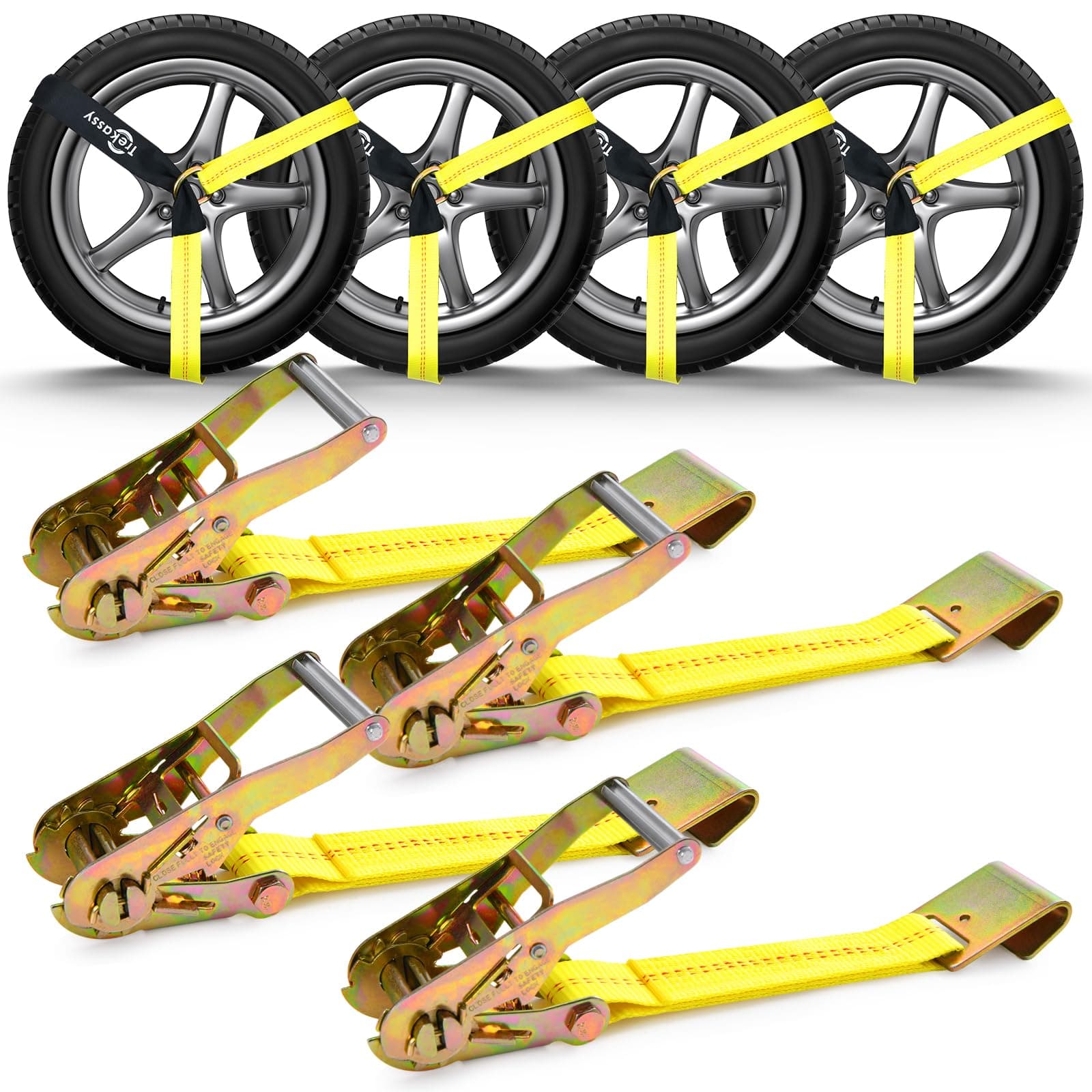 Trekassy Car Tie Down Straps for Trailers with Flat Hooks, 2" x 120" Heavy Duty Car Hauler Straps, 10000 LBS Break Strength (4 Pack)