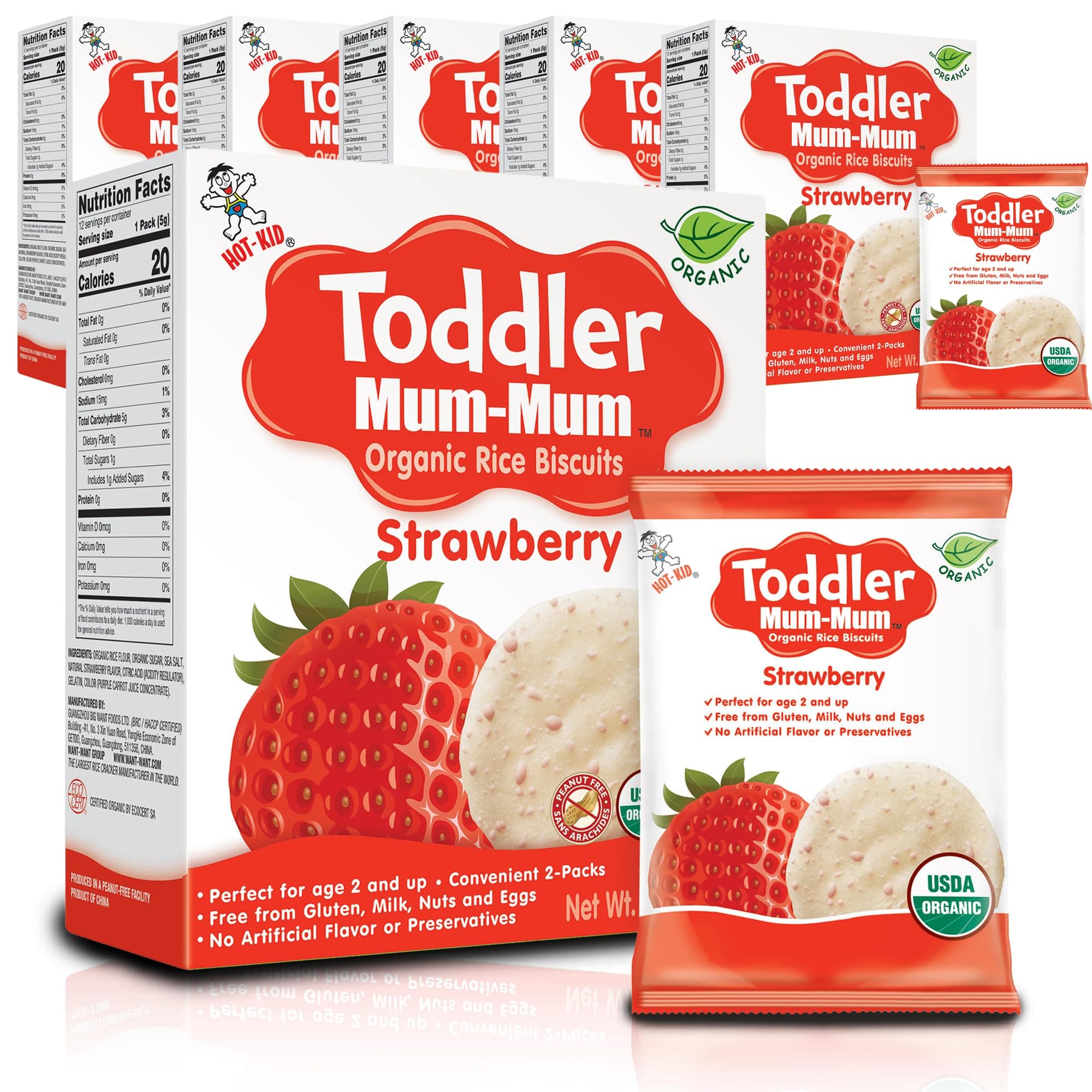 Toddler Mum-Mum Organic Strawberry Rice Biscuits | 24 Count (Pack of 6) | Gluten Free, Allergen Free, Non-GMO | Toddler Snack Crackers
