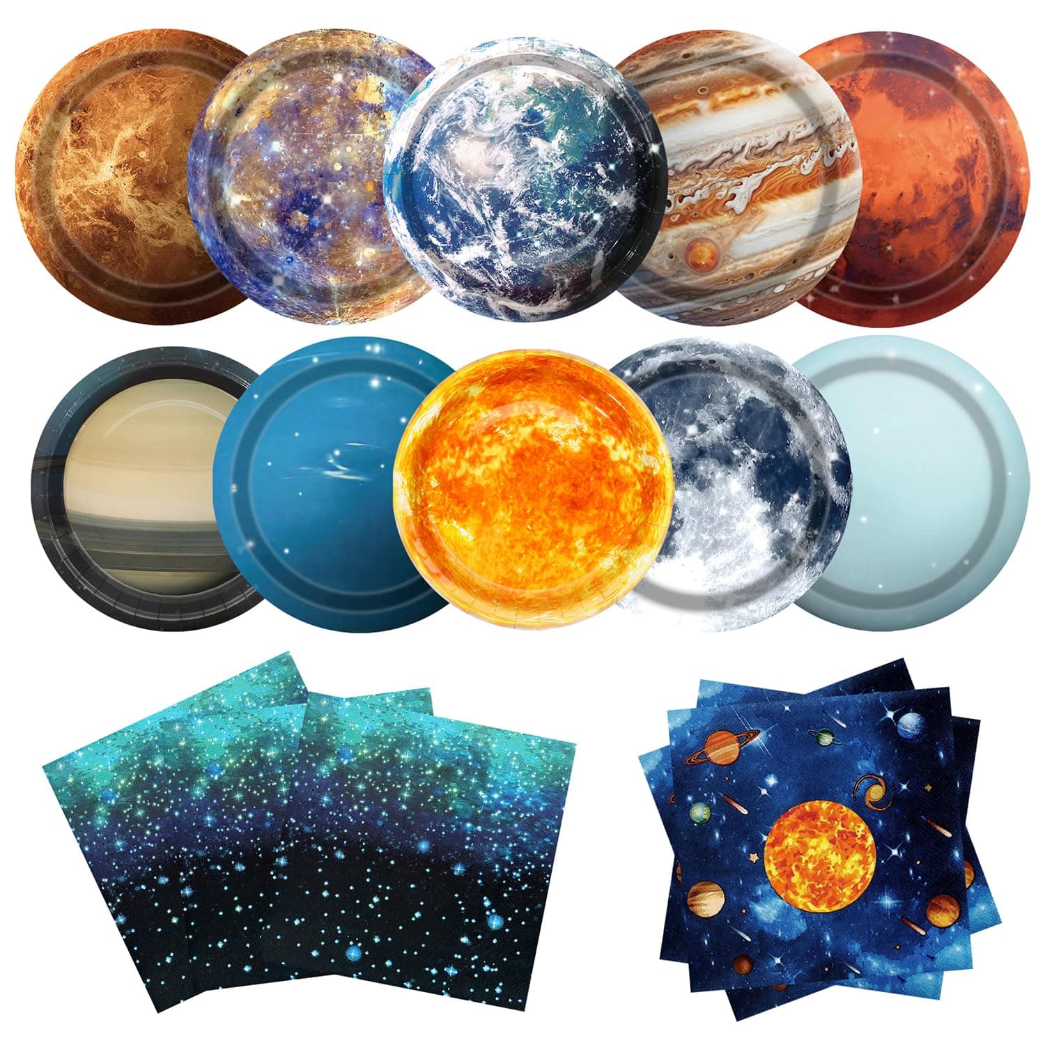 Space Theme Party Decorations 100Pcs Galaxy Planet Outer Space Disposable Plates and Napkins for Kids Space Solar System Planets Baby Shower Birthday Party Decorations, 9inch
