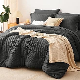 CozyLux King Size Comforter Set Dark Grey Seersucker 7 Pieces Bed in a Bag King Comforter Set with Sheets, Dark Gray Luxury Bedding Sets with Down Alternative Comforter, Sheets, Pillowcases & Shams