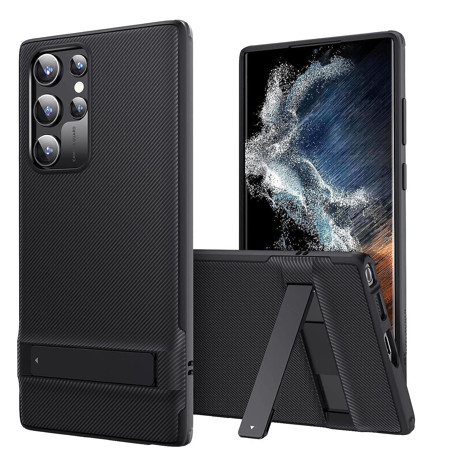 for Samsung Galaxy S22 Ultra Phone Case, 3 Stand Modes Kickstand for S22 Ultra Cover, Military-Grade Drop Protection, Slim Fit, Boost Series Case, Black