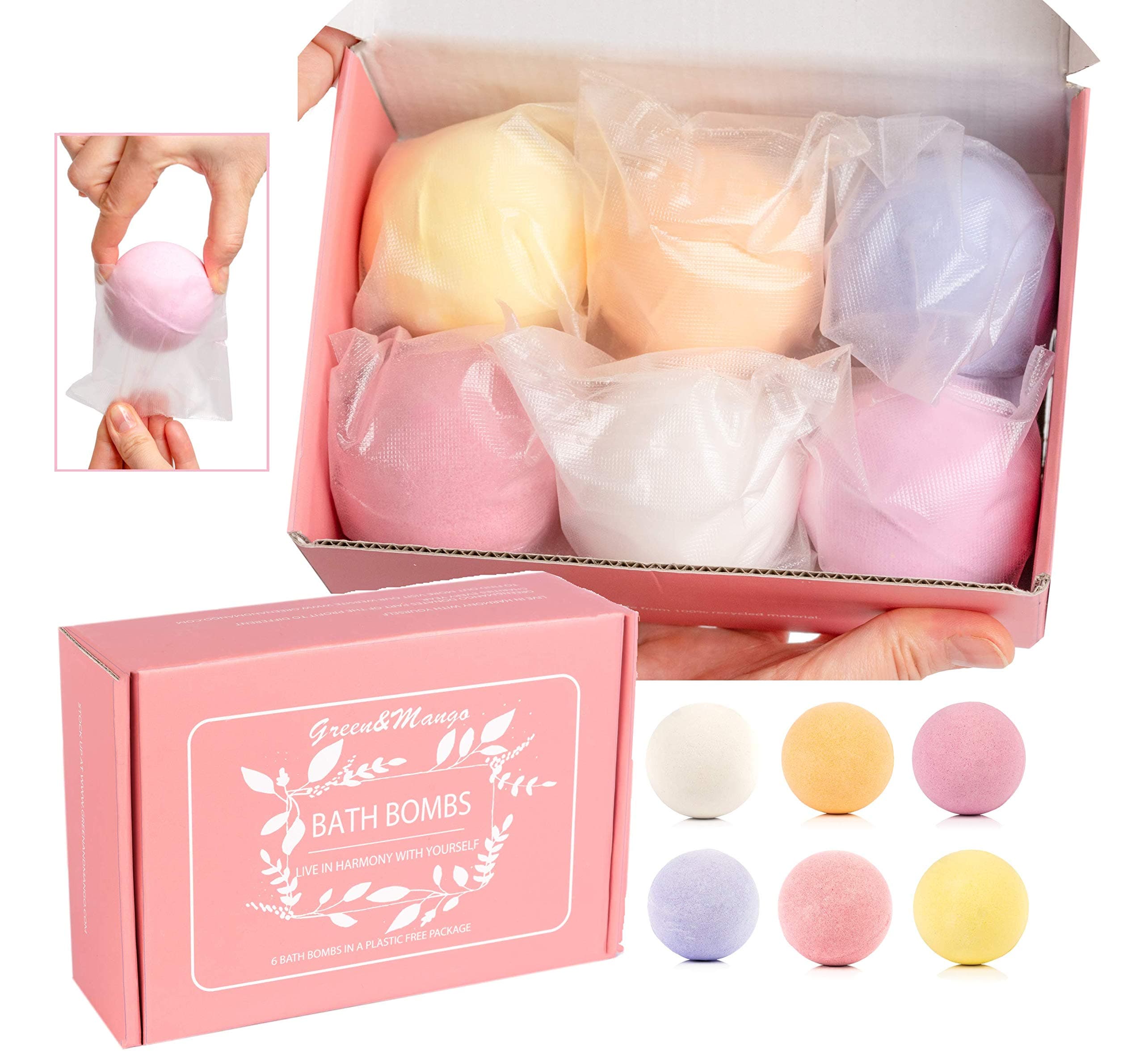 Bath Bombs Gift Set PLASTIC FREE, Organic, For Her, Him, Women, Men, Kids, Eco friendly, Natural & Vegan 6 Pcs