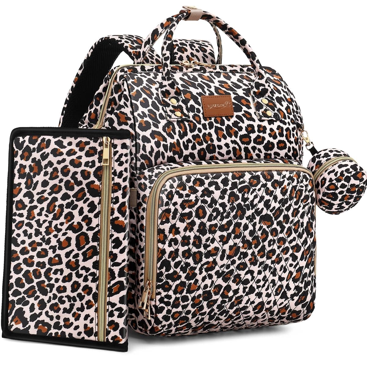 Diaper Bag Backpack with Changing Pad, Pacifier Case, Baby Bag for Boy Girl Toddler - Large, Stylish, Waterproof Travel Quilted Diaper Bag for Mom - Baby Shower - Cheetah