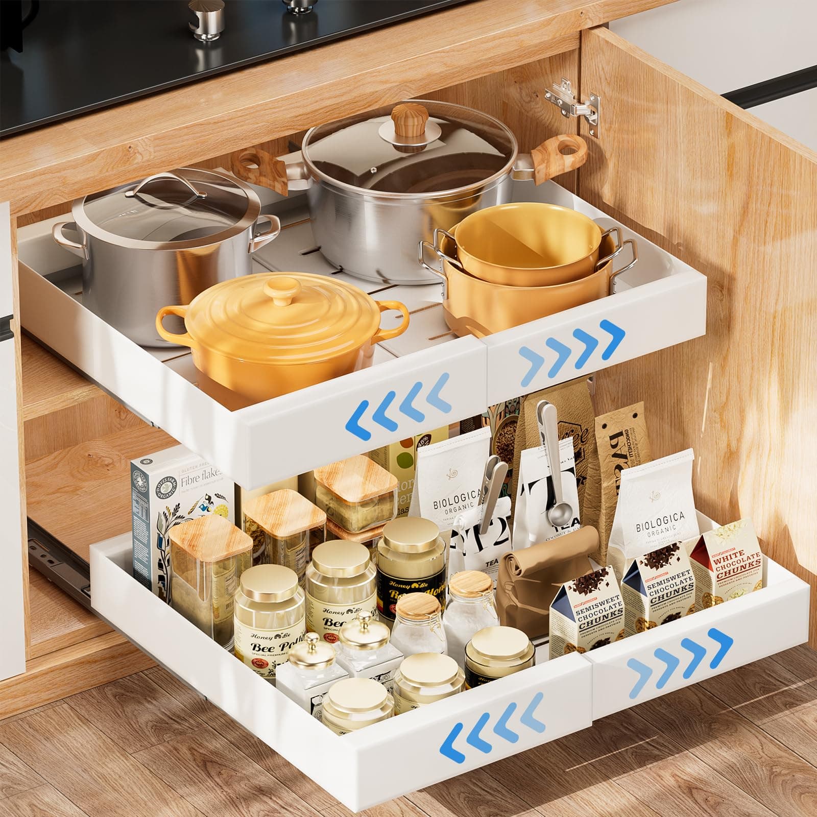 Expandable Pull Out Cabinet Organizer, (11.81"-18.1" Width) Adjustable Slide Out Drawers for Kitchen Cabinets, 1Pack