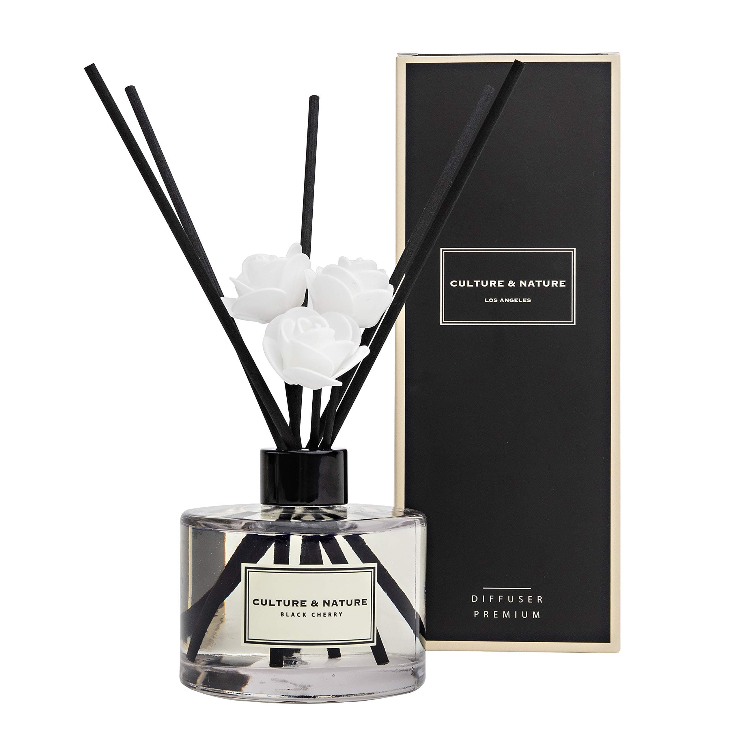 Reed Diffuser Set 6.7oz (200ml) Black Cherry Scented Diffuser with Sticks Home Fragrance Reed Diffuser for Bathroom Shelf Decor