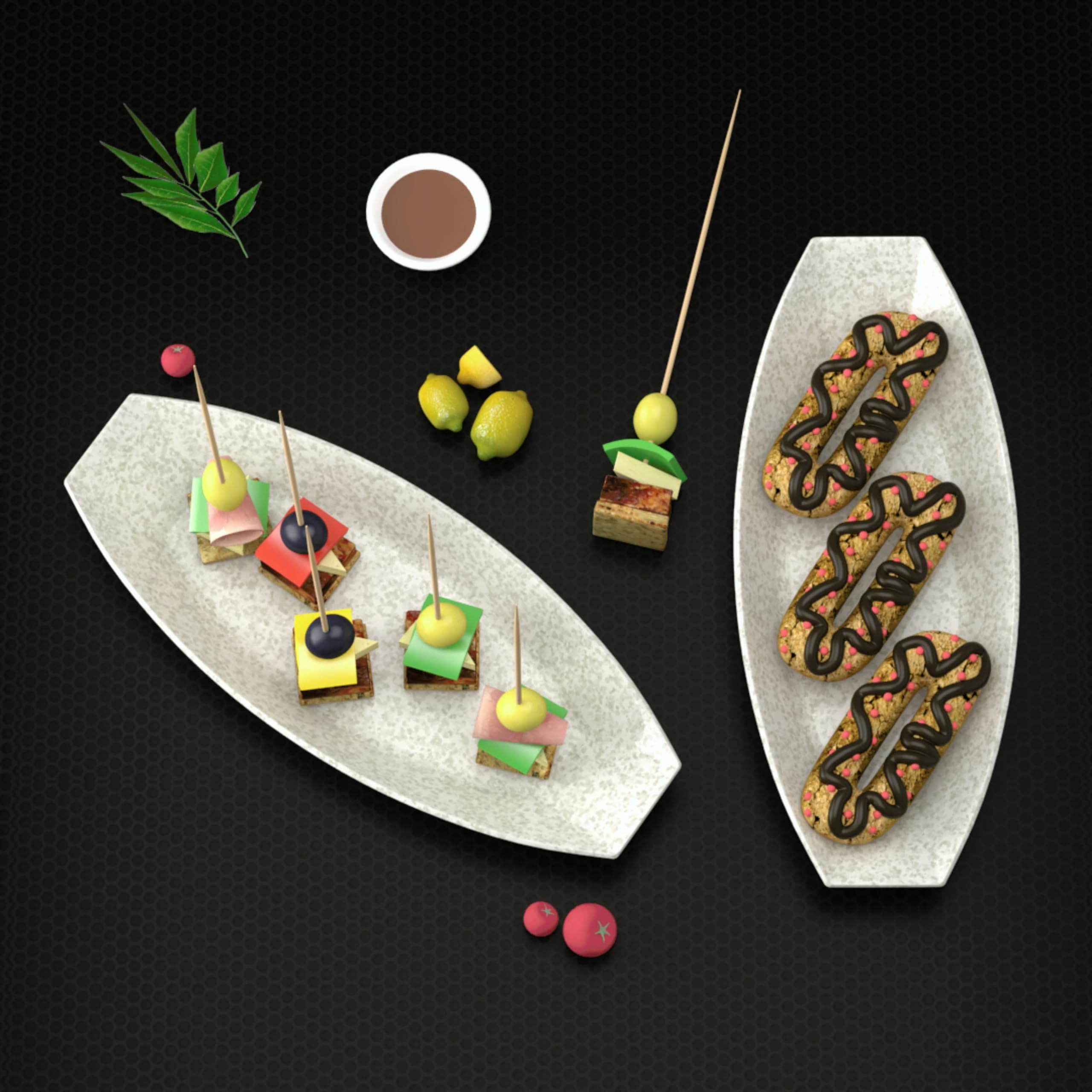 Oval Multi-Purpose Kitchen Serving Platter: Deluxe Melamine Crockery Set of 2 - Versatile Chip And Dip Tray For Snacks, Starters & Desserts (Orleans)