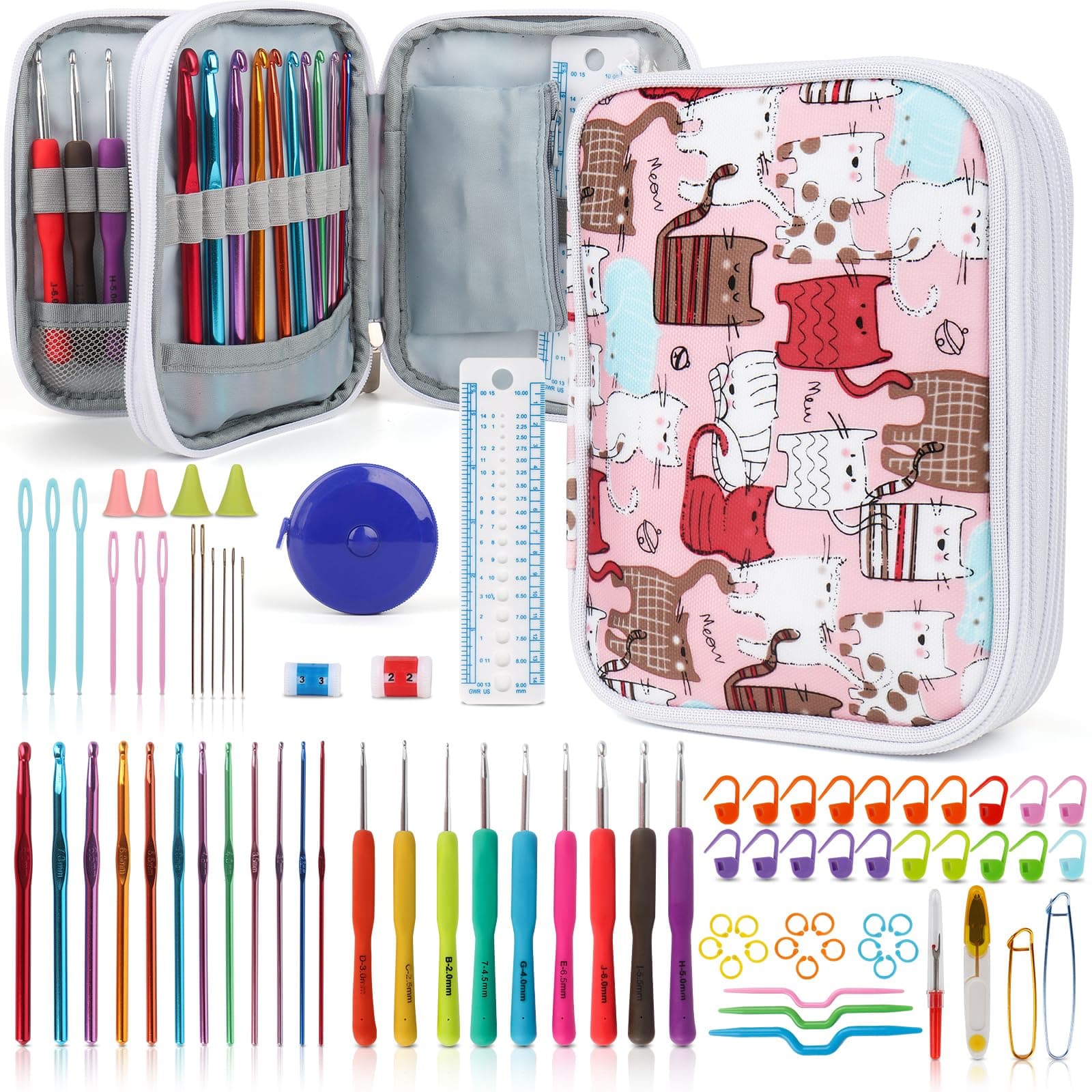 Katech Crochet Hooks Kit with Case, 85-Piece, Ergonomic Crochet Needles Weave Yarn Kits DIY Hand Knitting Art Tools for Beginners and Experienced Crochet Lovers