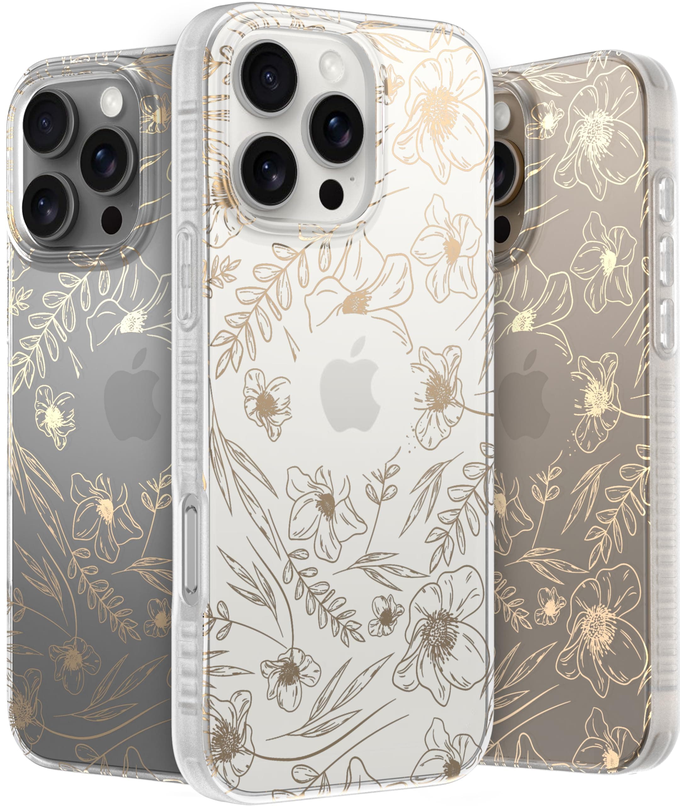 LONLI Hue Case for iPhone 16 Pro Max - [360° Shock-Absorbent Bumper] - [Cute and Unique Phone Cover for Girls and Women] - Gold Floral
