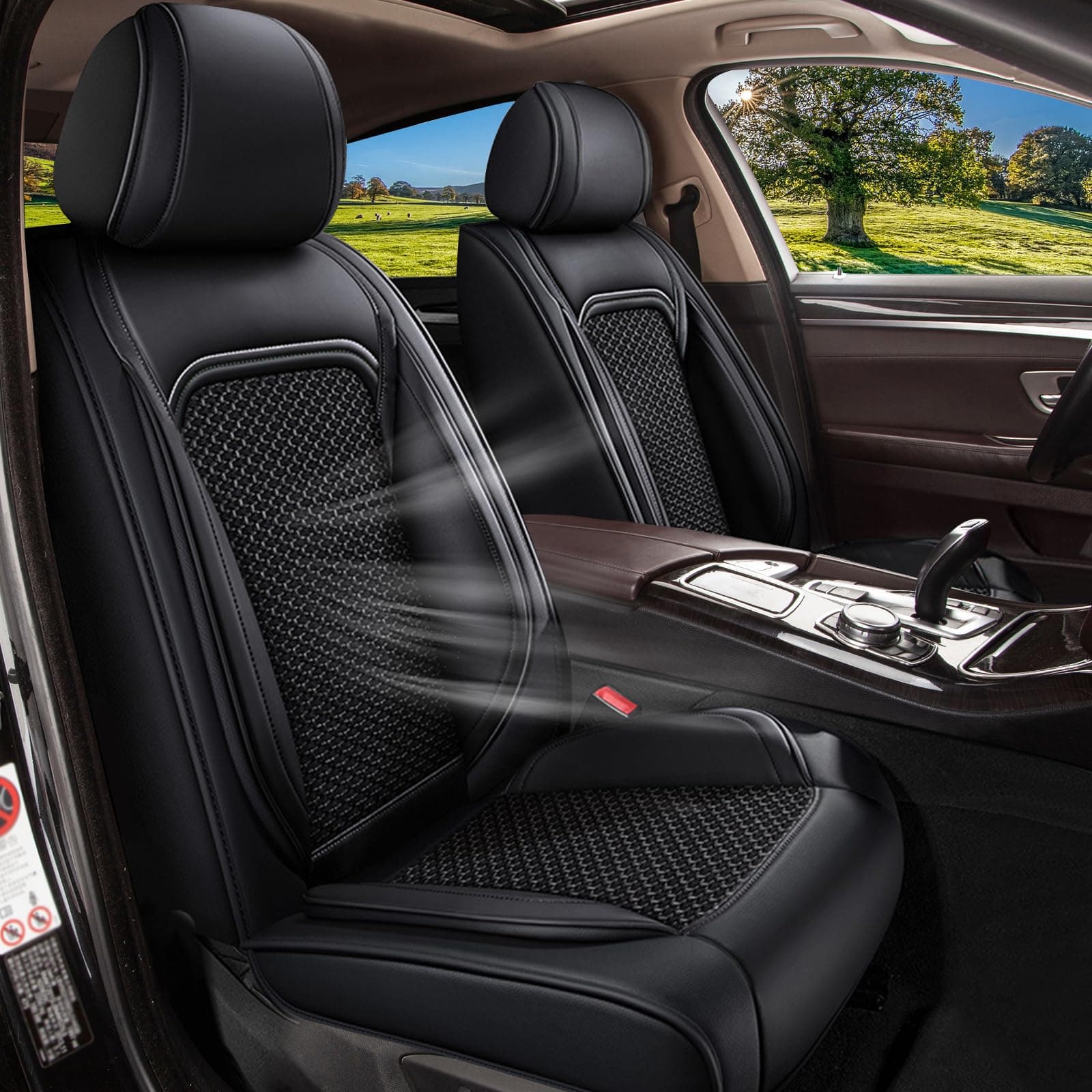 Car Seat Covers Full Set for Mitsubishi Eclipse Cross 2018-2024 2025 2026, Breathable Cooling Ice Silk Leather Car Seat Covers, 5 Seats for Mitsubishi Eclipse Cross Accessories (Black)