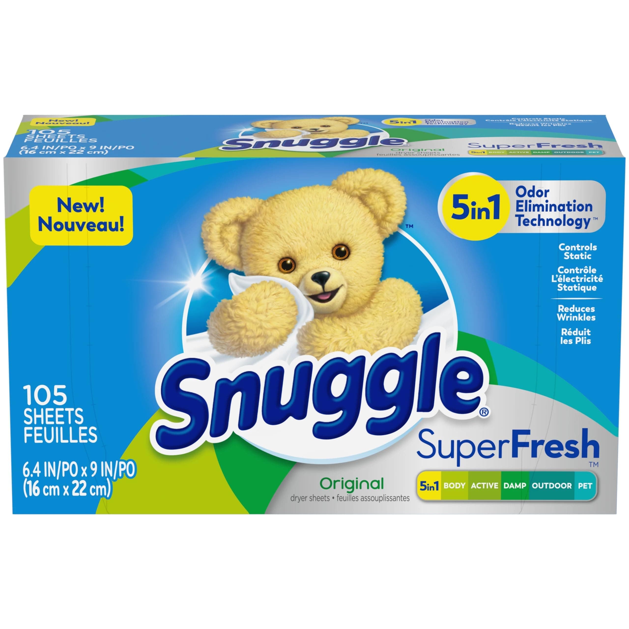 Snuggle Plus SuperFresh Fabric Softener Dryer Sheets with Static Control and Odor Eliminating Technology, Original, 105 Count 2pack