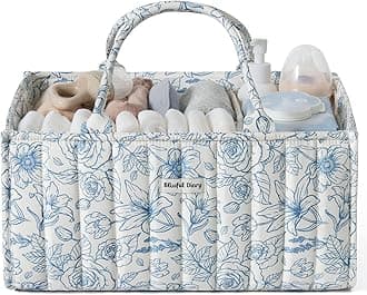 Blissful Diary Floral Diaper Caddy Organizer, Stylish Nursery Storage Basket - Gift for Baby Shower, Baby Registry Must Have, Newborn Essentials - Baby Caddy Organizer - Vintage Rose