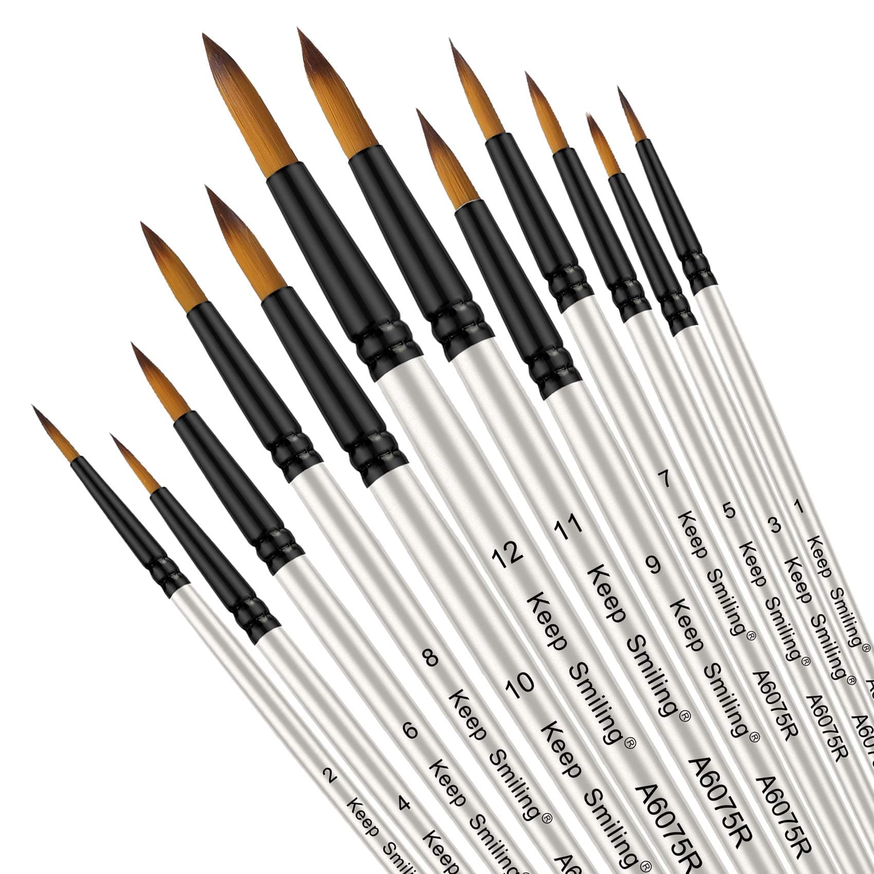 Silithus Paint Brushes 12 Pieces Set, Professional Fine Tip Paint Brush Set Round Pointed Tip Nylon Hair artist acrylic brush for Acrylic Watercolor Oil Painting (Round)