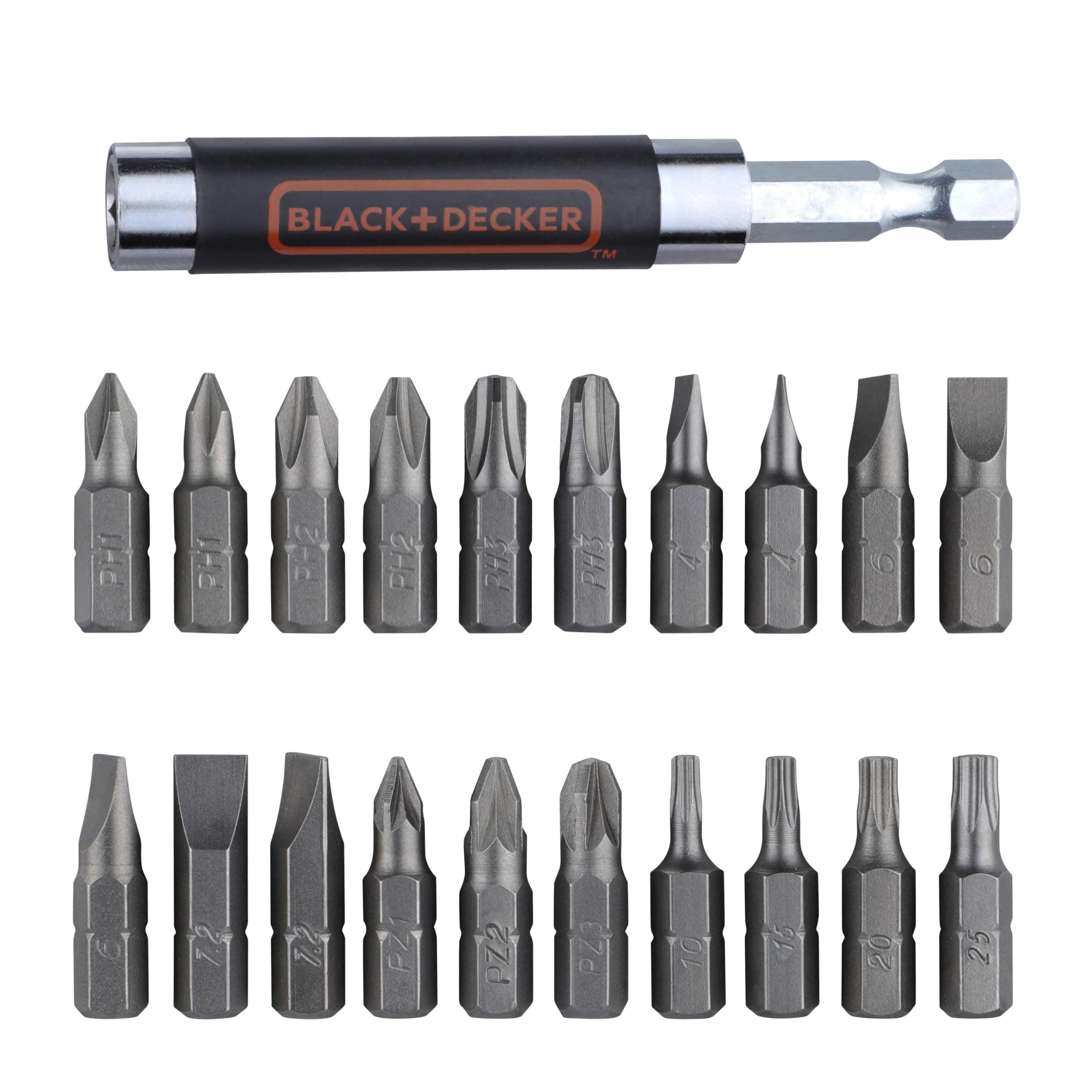 A7074 20-Piece Screwdriver Bit Set with Magnetic Drive Guide & Bit Holder for Home, DIY & Professional Use, 6 Month Warranty, ORANGE & BLACK