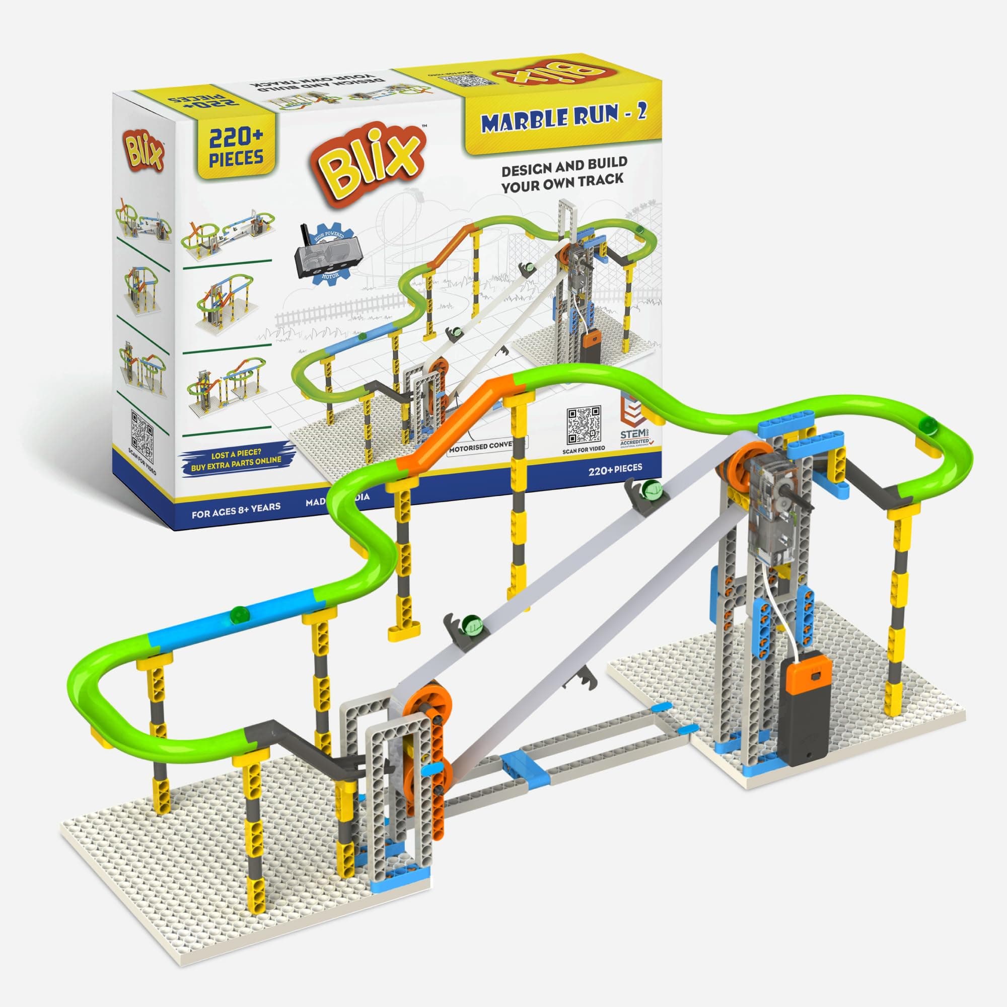 Blix Marble Run 2 | Motorised Conveyor, 4+Models, Age-8+, Best Gift for Kids