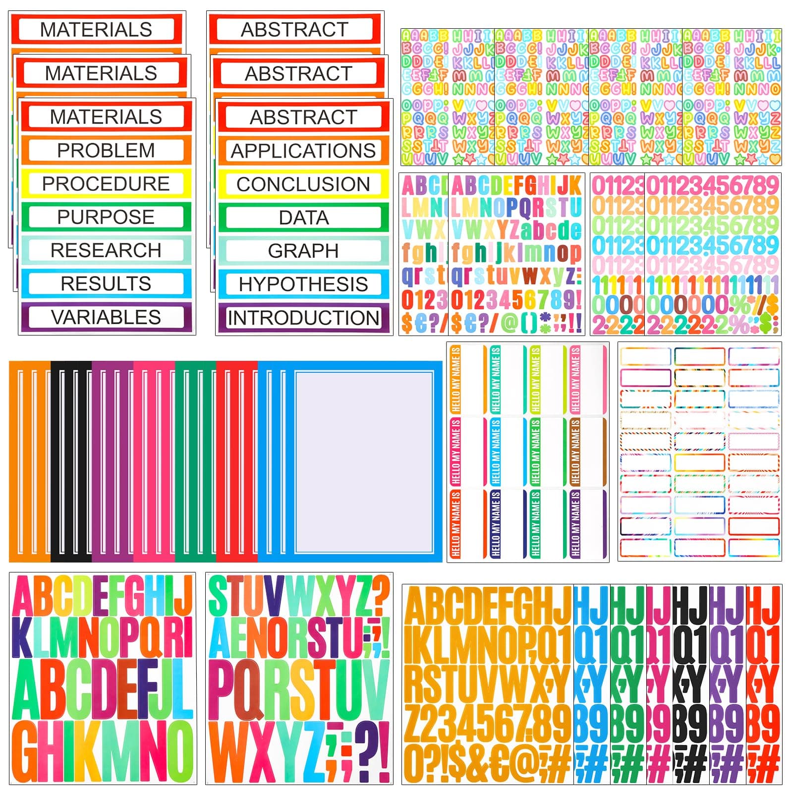VinTS Self Adhesive Display Boards - 46 Sheets, 21 Presentation Subtitles, 6 Science Fair Titles, 19 Colorful Stickers
