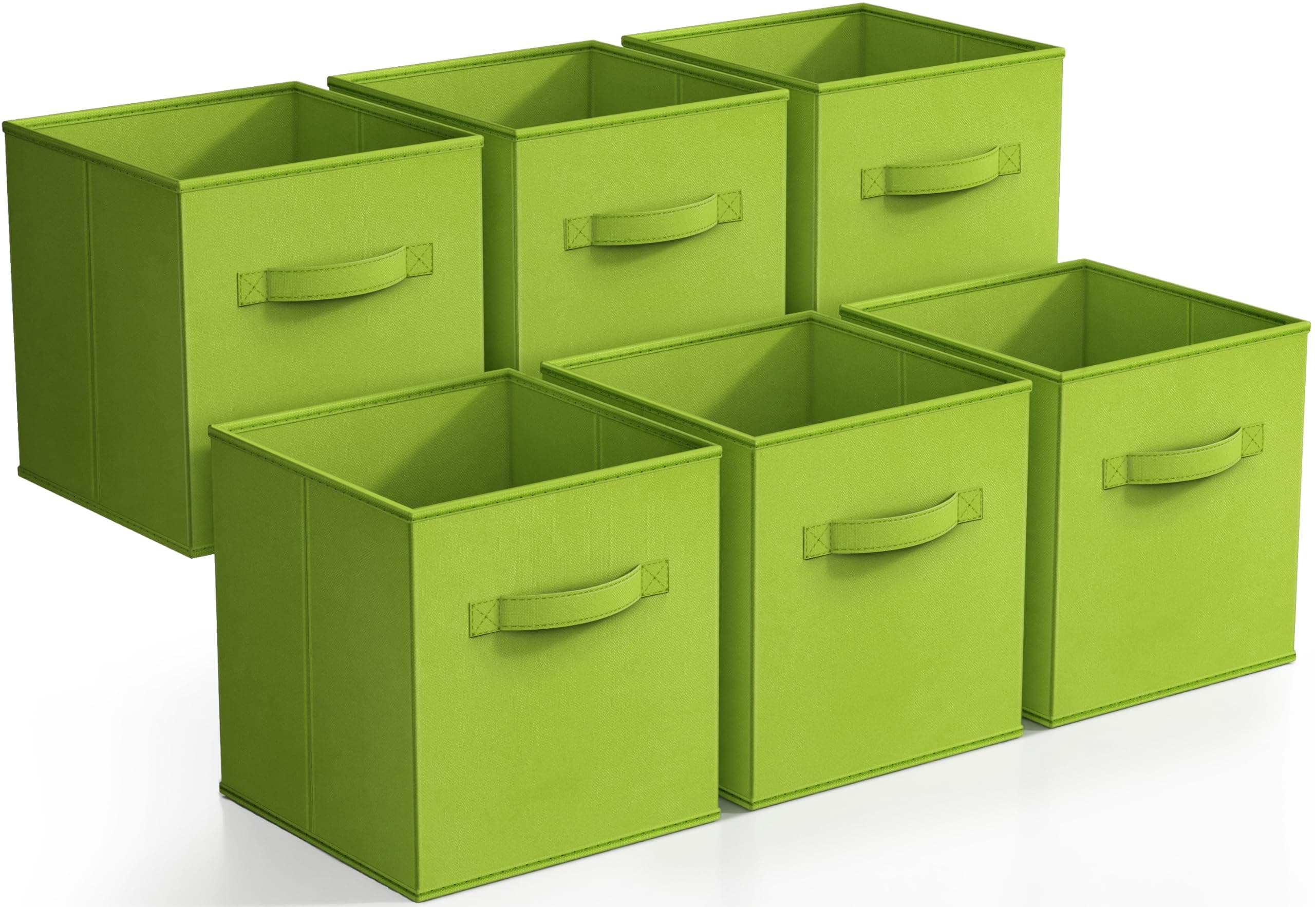 Sorbus Foldable Storage Cubes - 6 Fabric Baskets for Organizing Pantry, Closet, Shelf, Nursery, Playroom, Toy Box, Cubby - 11 Inch Dual Handle Collapsible Closet Organizers and Storage Bins (Green)