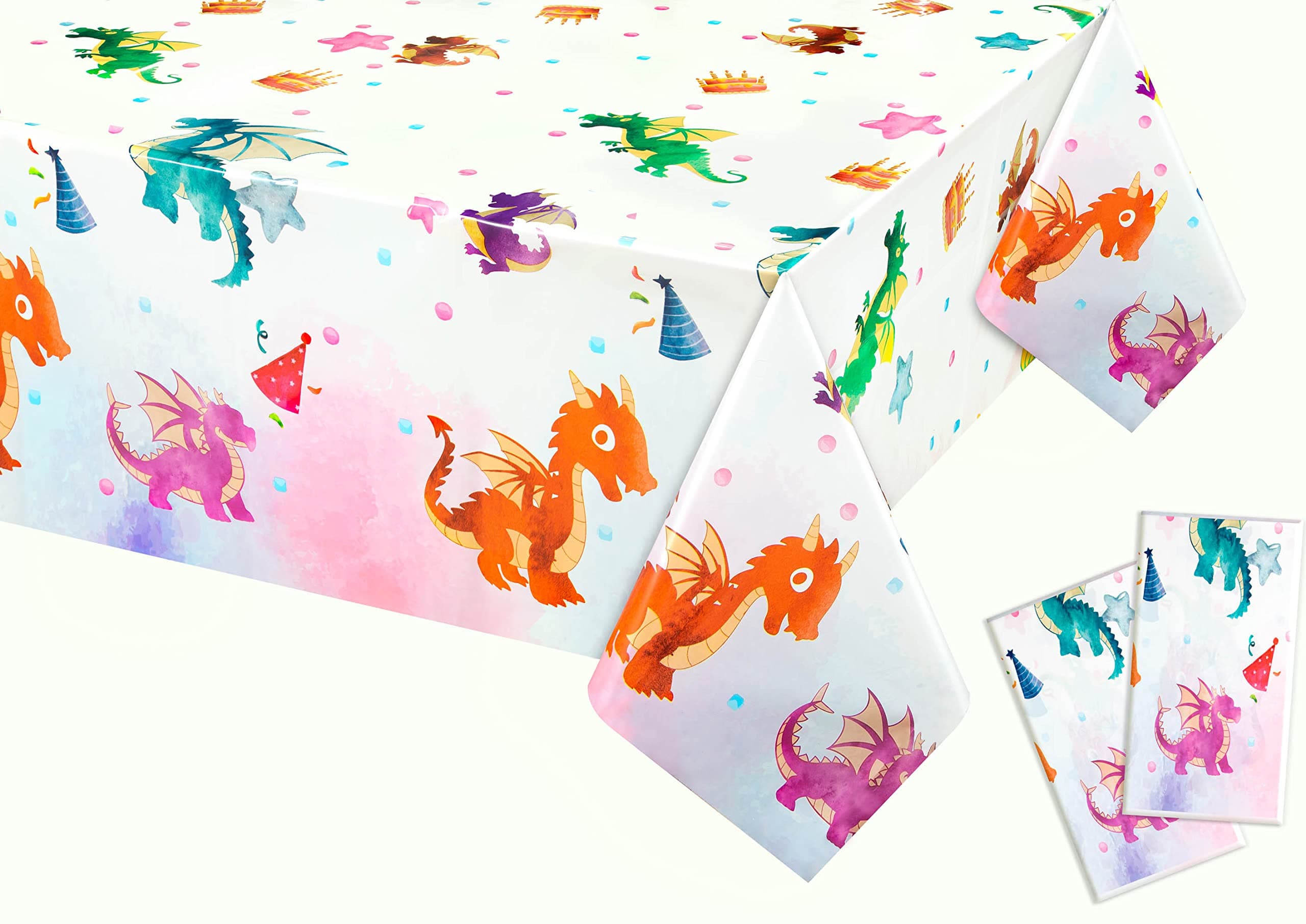 HSGUS 2 Pack Dragan Dinosaur Tablecloth – Dragan Dinosaur Table Cover for Party Fun – Colorful Dinosaur Table Covers for Party Decoration – Disposable Plastic Tablecloth Kids Party – 54 x 108-inch