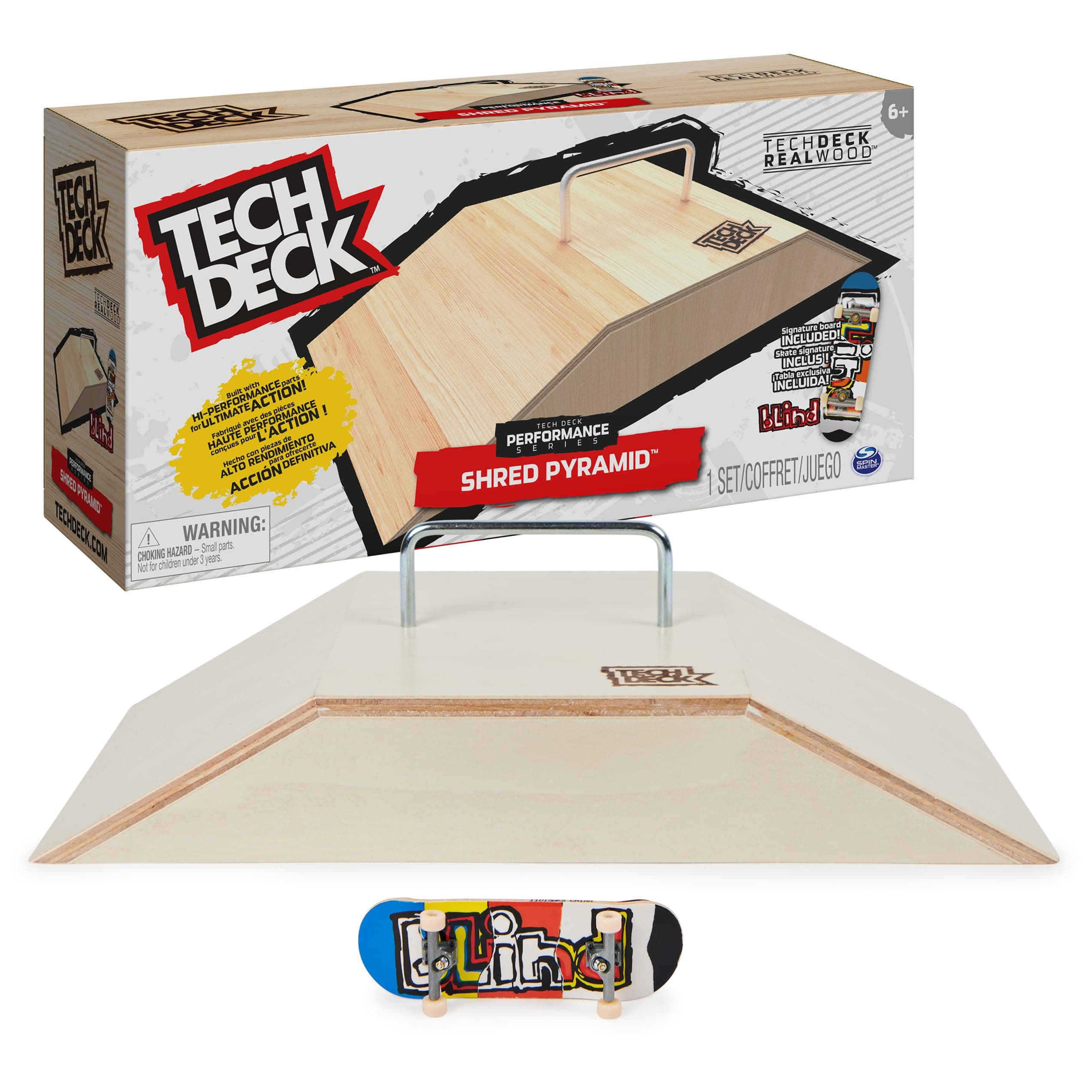 Tech Deck Performance Series, Shred Pyramid Set with Metal Rail and Exclusive Blind Fingerboard, Made with Real Wood, Kids Toy for Boys and Girls Ages 6 and up