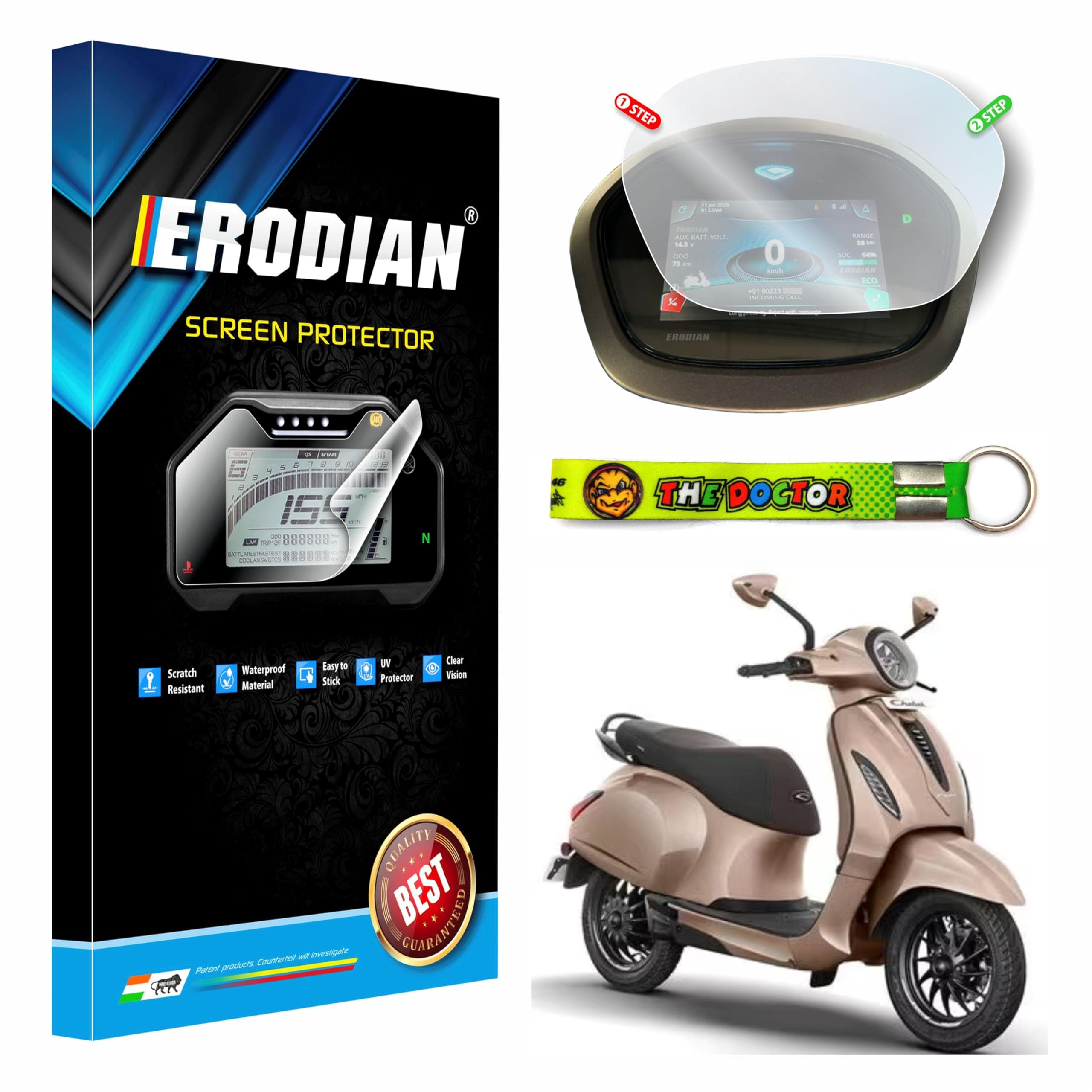 ERODIAN Meter Display Screen Protector, Meter Guard for Bajaj Chetak Premium Bikes | Scratch Resistant | Water Resistant | HD Clear Vision (1-Free Random 6 inch Keychain)