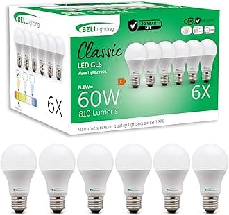 BELL Lighting E27 Edison Screw Cap Dimmable Light Bulb LED GLS 6 Pack | Warm White 2700K | 810 Lumen 8.1W | Energy Saving GLS LED Light Bulb | 60W Lamp Equivalent