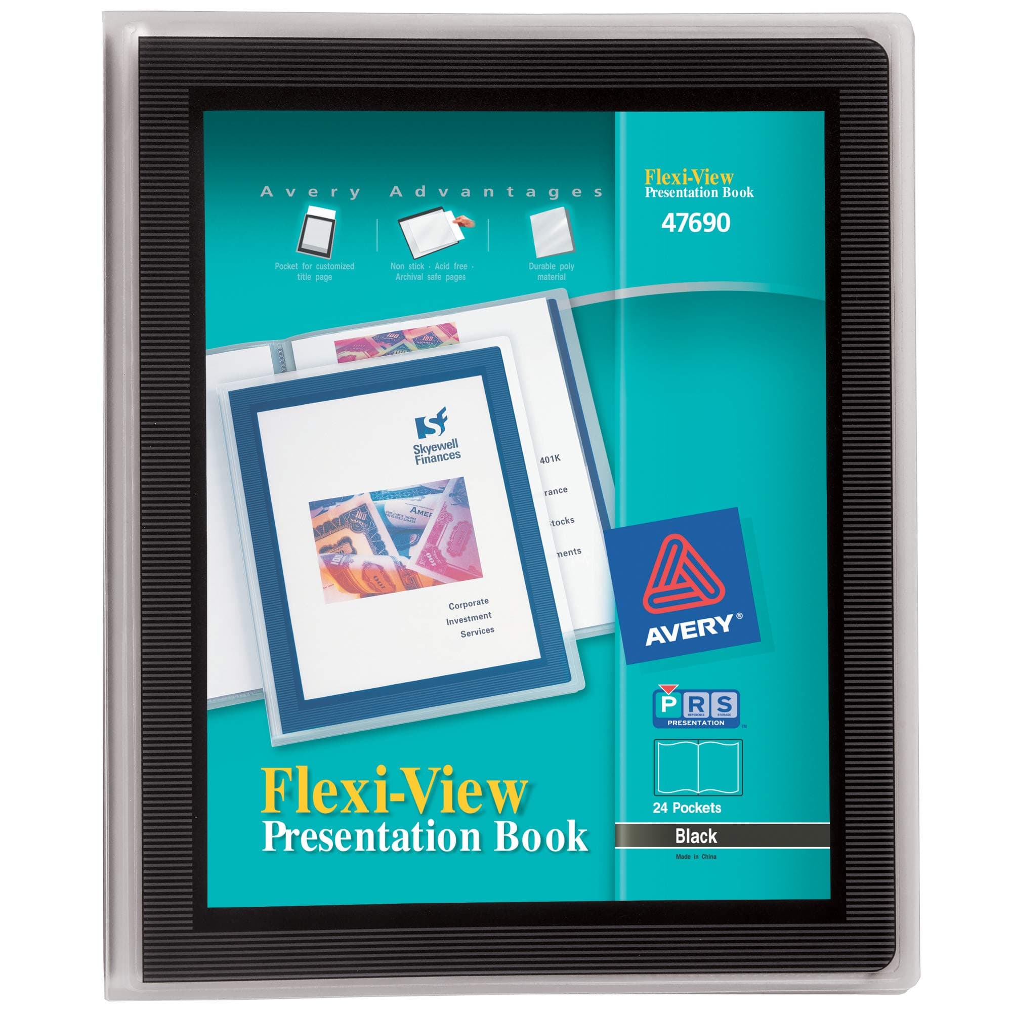 AveryFlexi-View Presentation Book, Clear Front Window for Title Page, 24 Non-Stick Pages, 1 Black Book (47690)