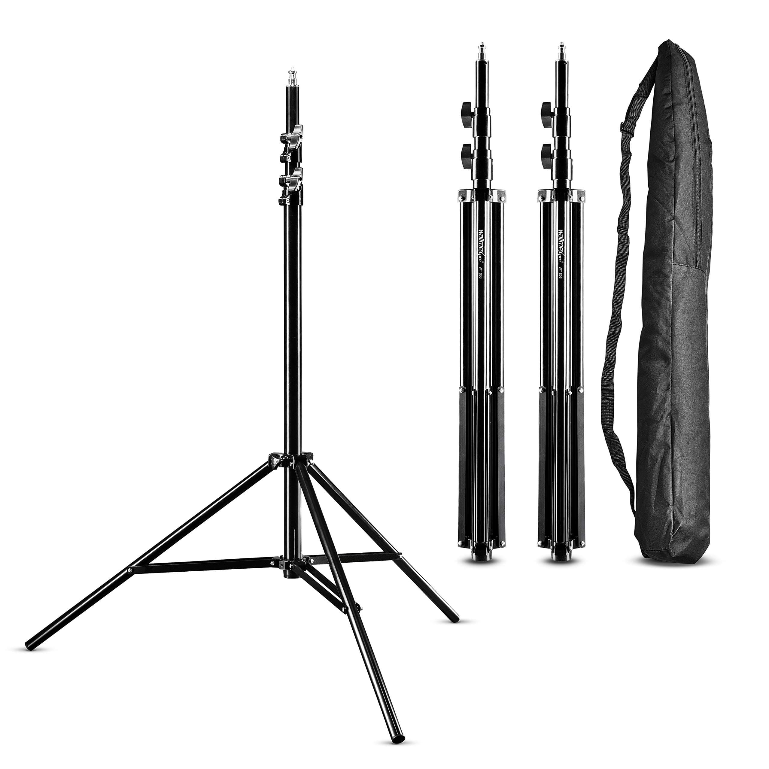 Walimex pro 3x lamp tripod WT-806 with spring damping I height max. 256cm I stable light tripod loadable up to 6kg I lighting tripod for ring light, reflector, flash & video I 3/8" adapter & 3 bags