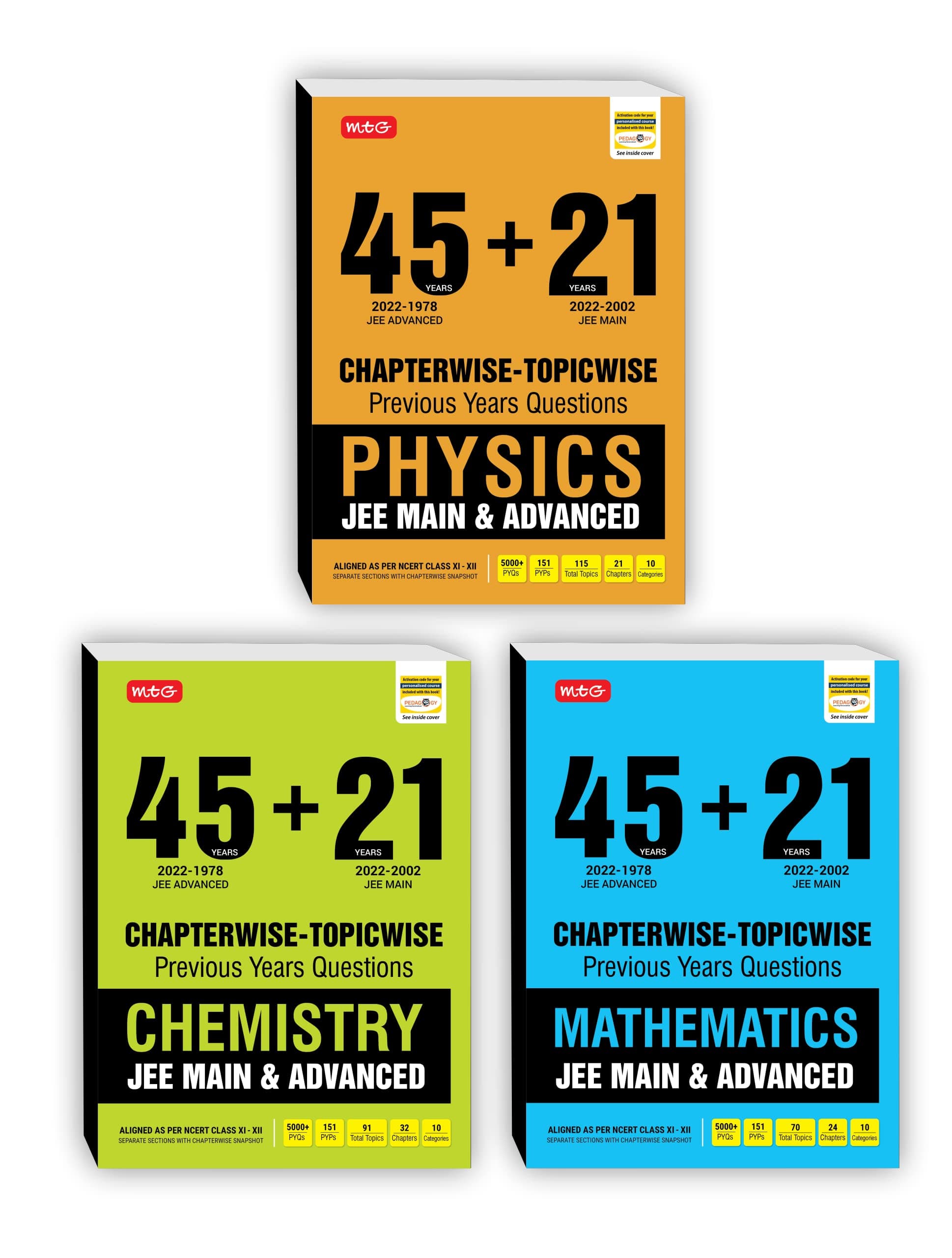 MTG 45 + 21 Years JEE Main and Advanced Previous Years Solved Papers with Chapterwise Topicwise Solutions Physics, Chemistry, Mathematics (Set of 3 Books) - JEE Advanced PYQ Question Bank (Old Edition) Product Bundle – 10 November 2022