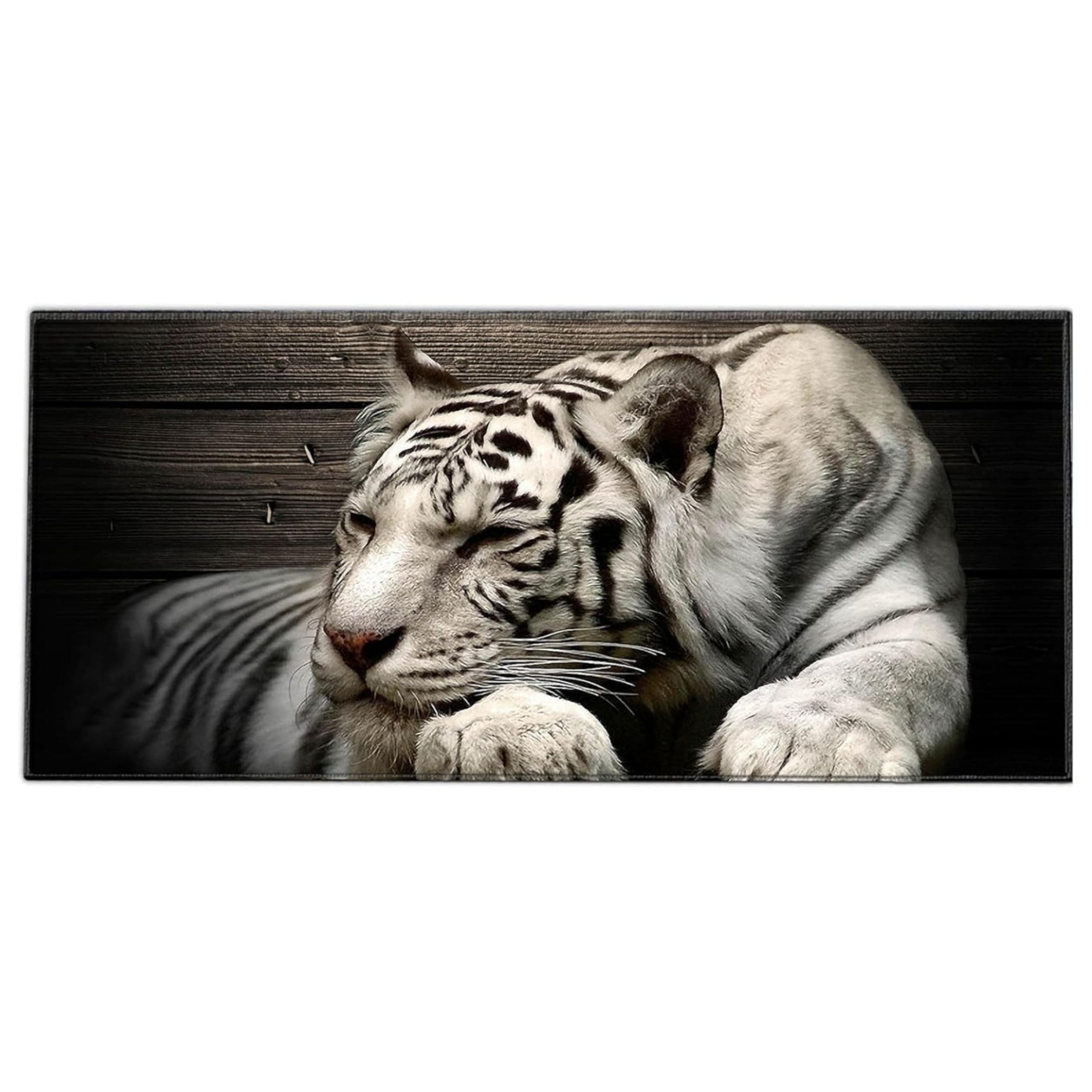 Silent Monsters Mouse Mat Size XX Large 35 x 16 inches / 90 x 40 cmmm White Tiger, Stitched Edges, washable & rollable Mouse Pad, Gaming Home Office Mousemat, Mousepad non-slip & quiet, Desk Mat XXL